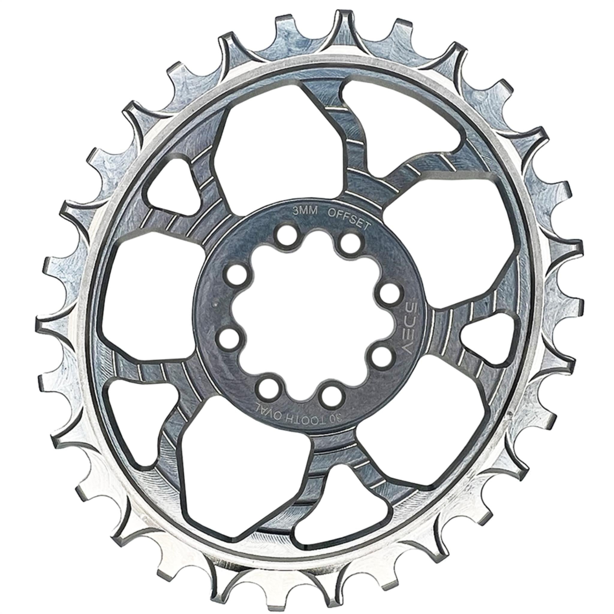 5DEV 8-Bolt Direct Mount T-Type Oval Chainring Raw Silver / 30T / 8-Bolt SRAM