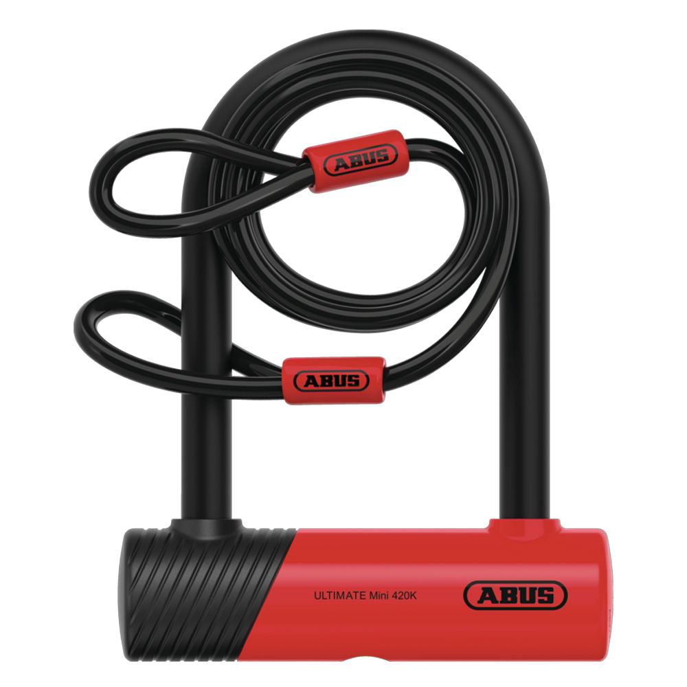 ABUS Ultimate Mini 420K 140mm D Lock with bracket and 120cm cable (Pedal Cycle Gold) Red / D Lock