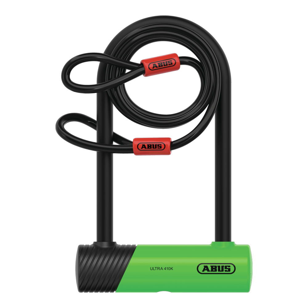 ABUS Ultra 410K 180mm D Lock with bracket and 120cm cable (Pedal Cycle Silver) Green / D Lock