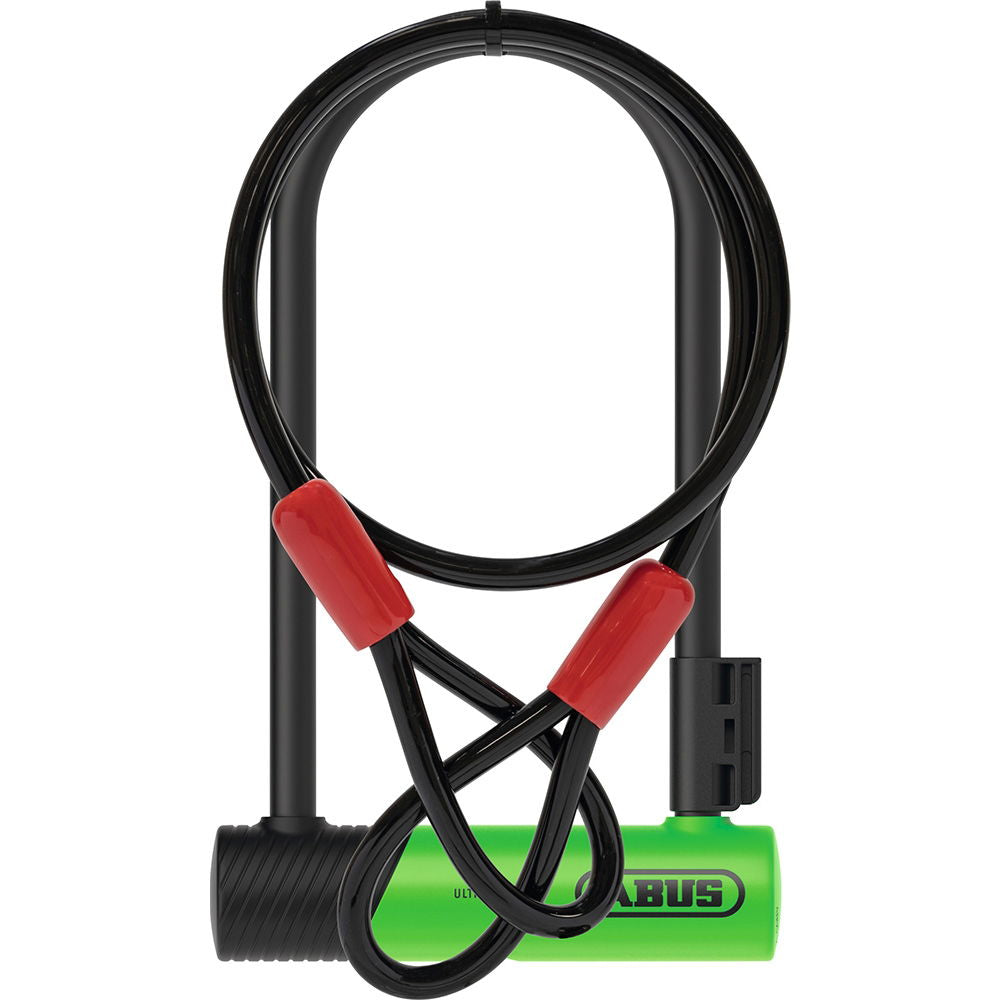 ABUS Ultra 410K 230mm D Lock with bracket and 120cm cable (Pedal Cycle Silver) Green / D Lock