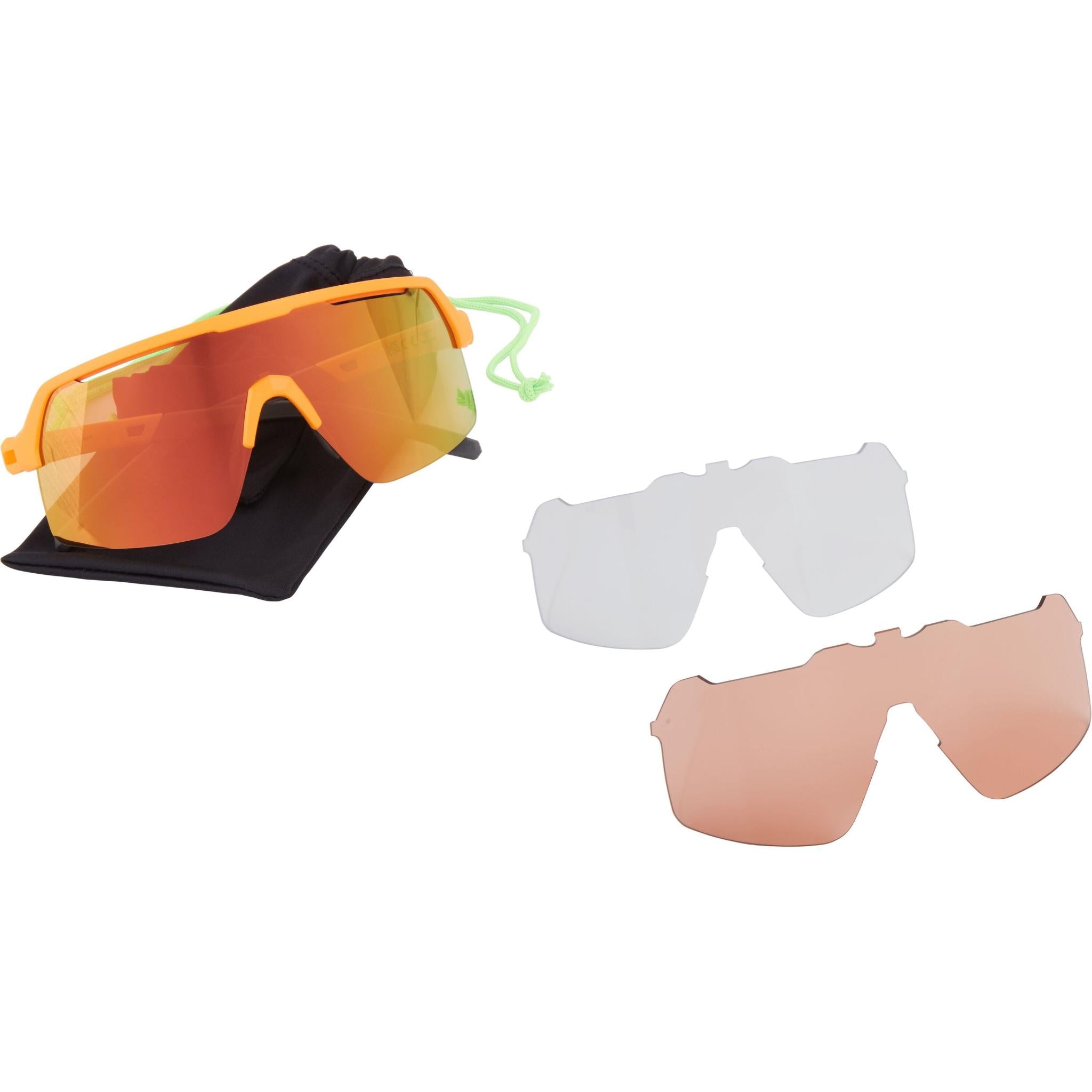 Crypto Air Mango Orange Sunglasses - 3 Lens Pack - Fire Mirror / Amber / Clear Mango Orange