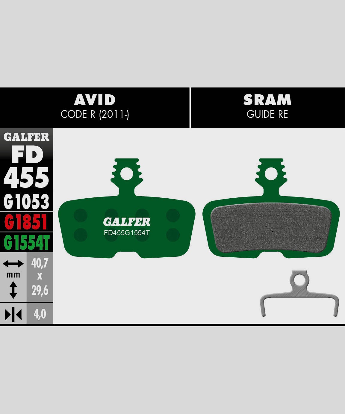 Galfer Pro Disc Brake Pads Avid - Code R | SRAM - Code R / RSC / Guide RE