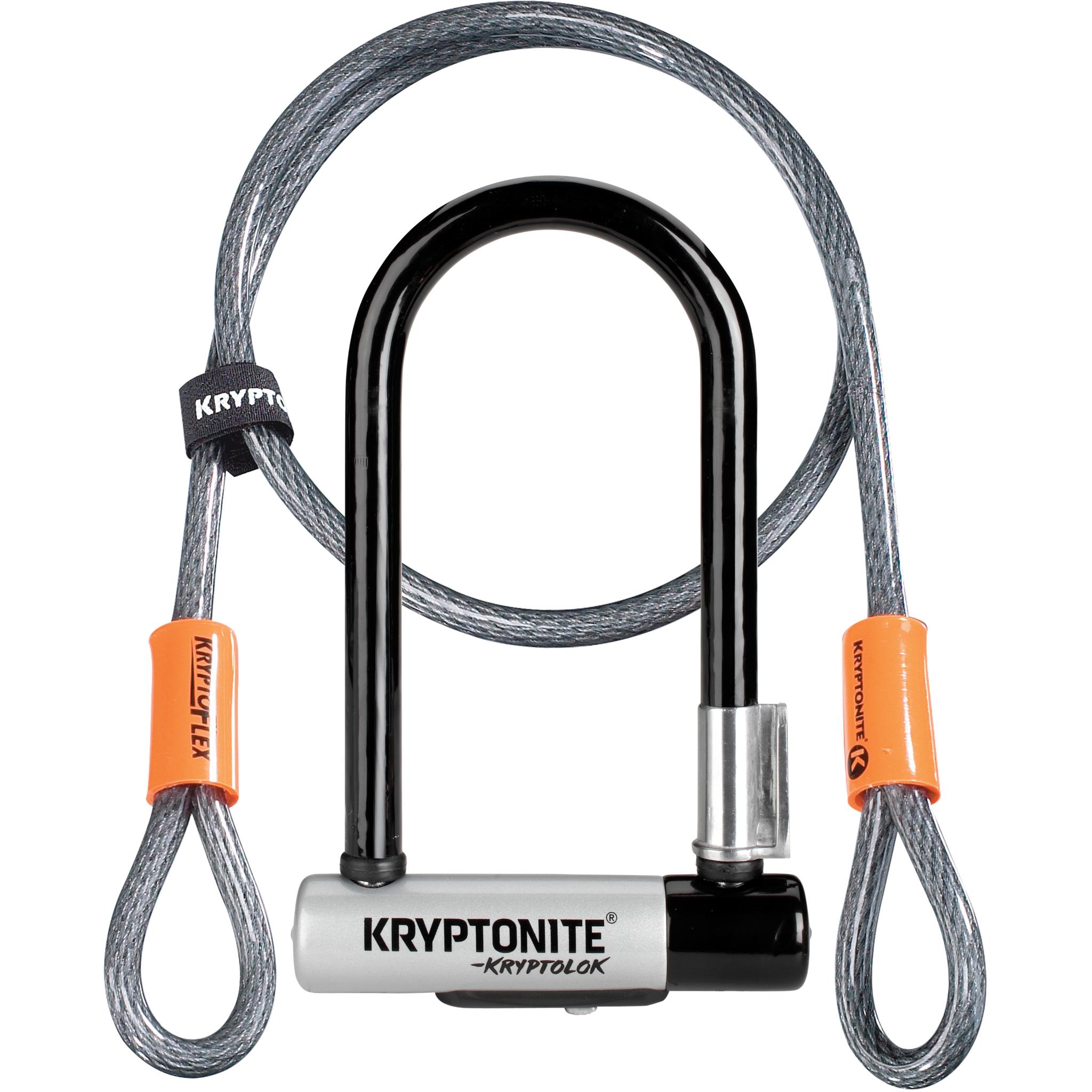 Kryptonite Kryptolok Mini U-Lock With Flex Cable & Bracket, Sold Secure Gold Rating Black / Silver / Mini with 4 ft Kryptoflex