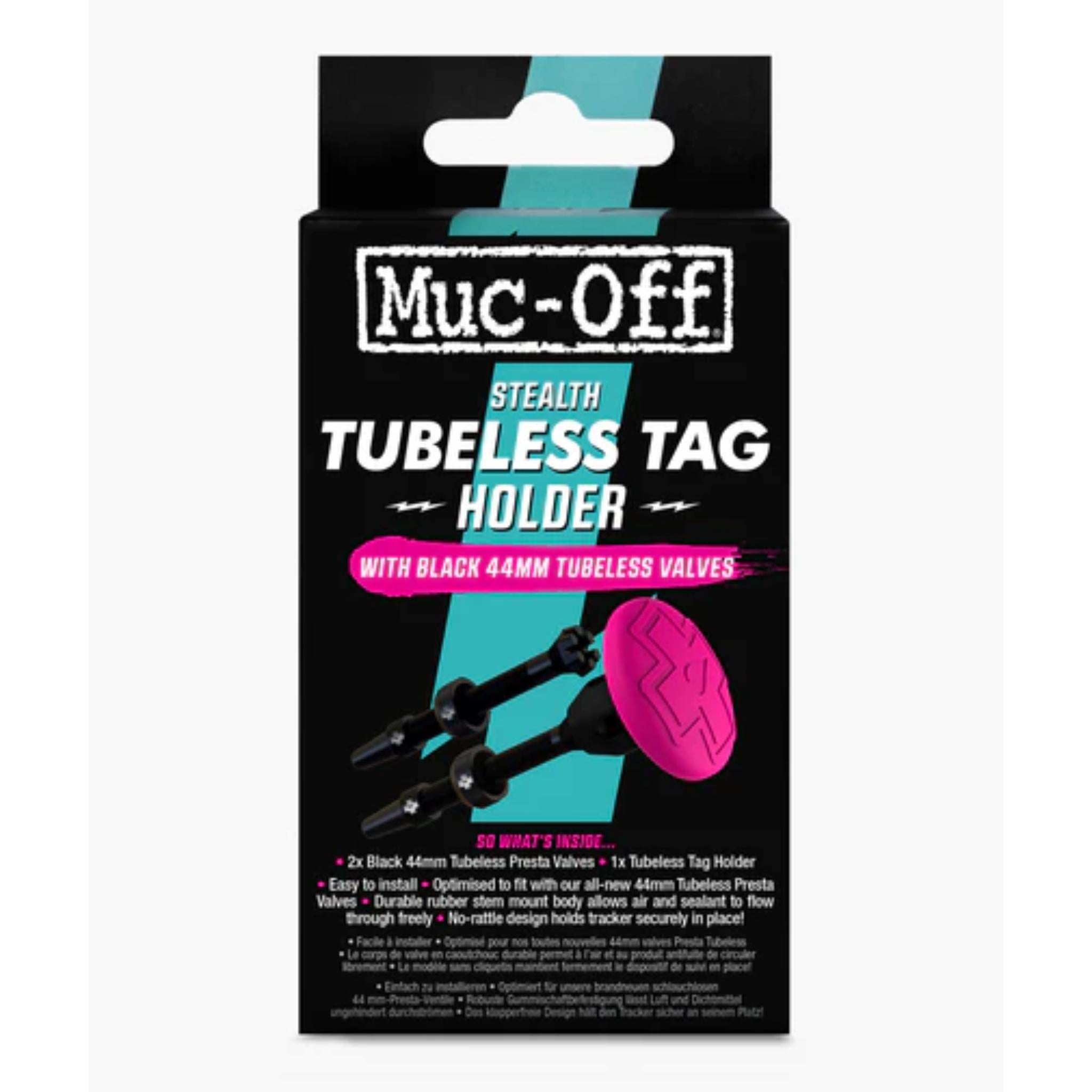 Muc-Off Stealth Tubeless Tag Holder & 44mm Valve Kit Black/Pink