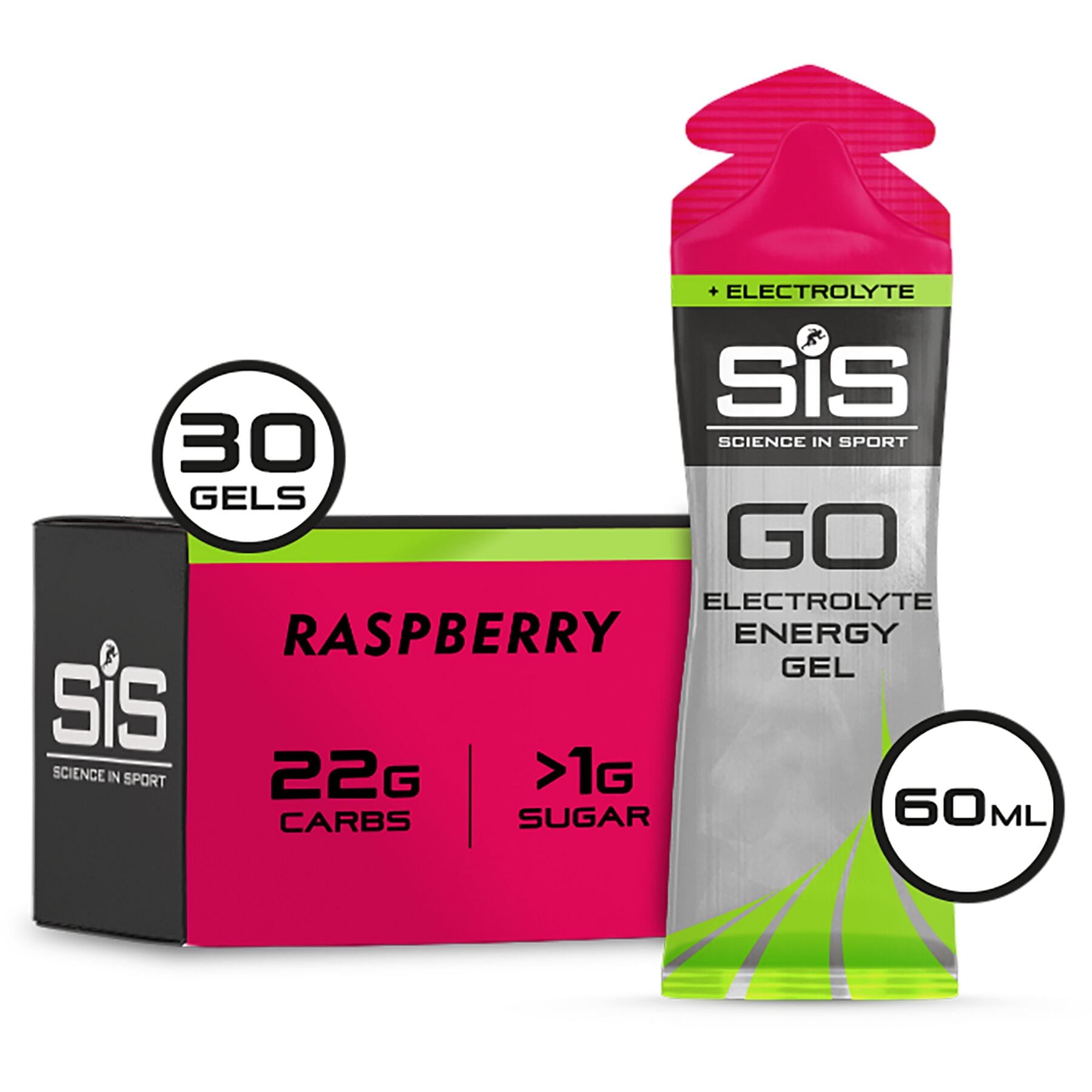 Science in Sport GO Energy+ Electrolyte Gel (30 Box) Raspberry / Box of 30