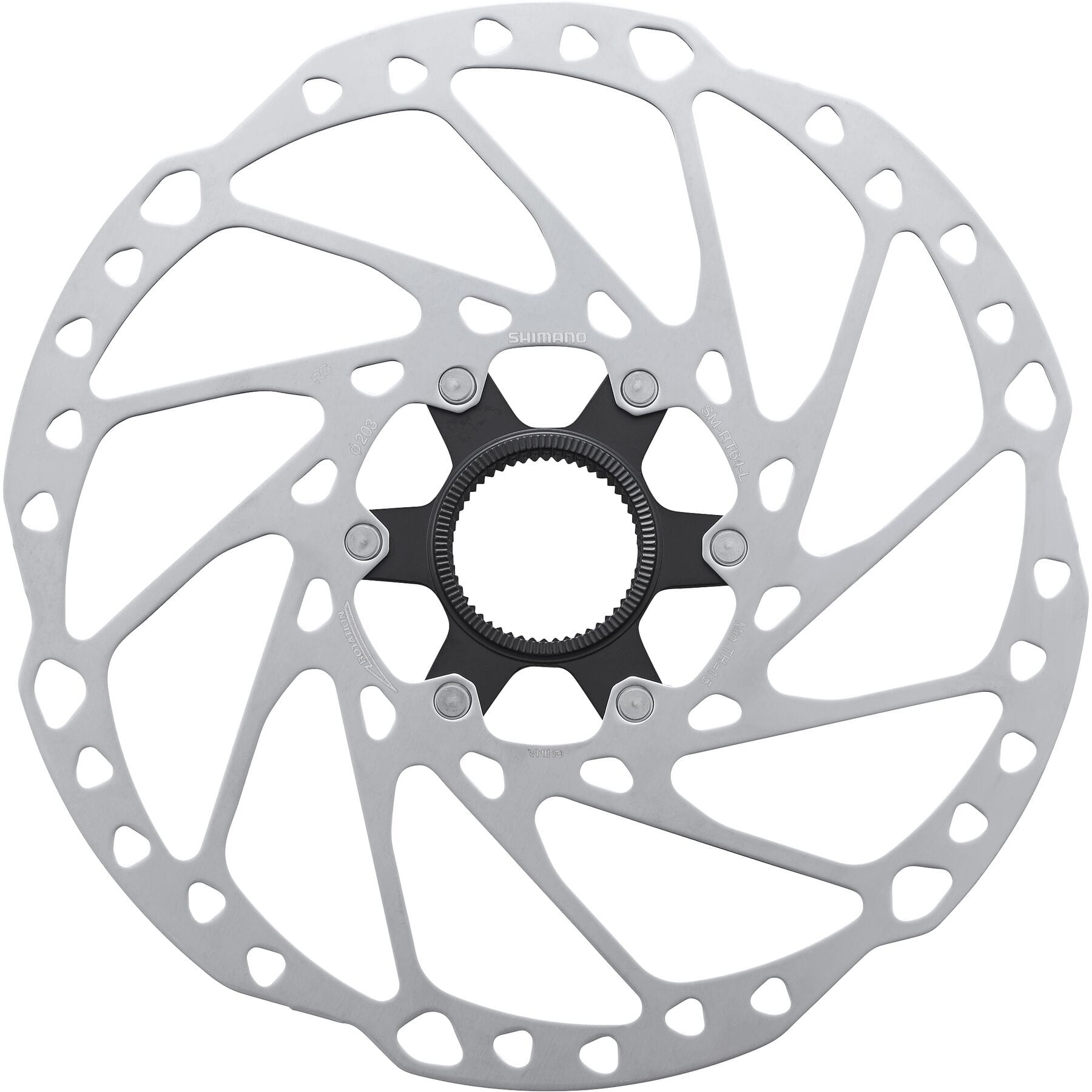 Shimano Deore SM-RT64 Center Lock Disc Brake Rotor with Magnet Silver / Black / Centre Lock - 203 mm