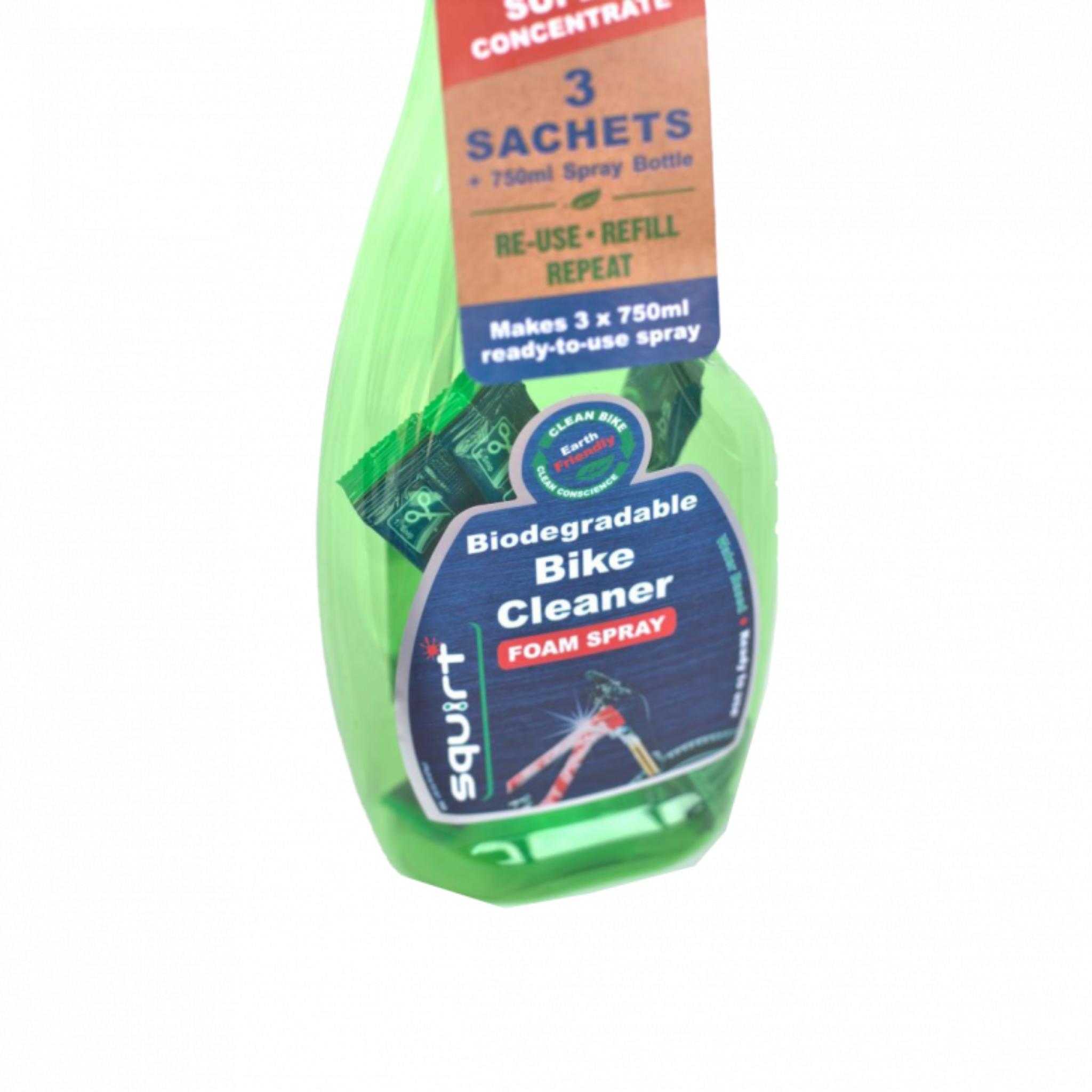 Squirt Bike Cleaner 750ml Spray with 3x Sachets Green