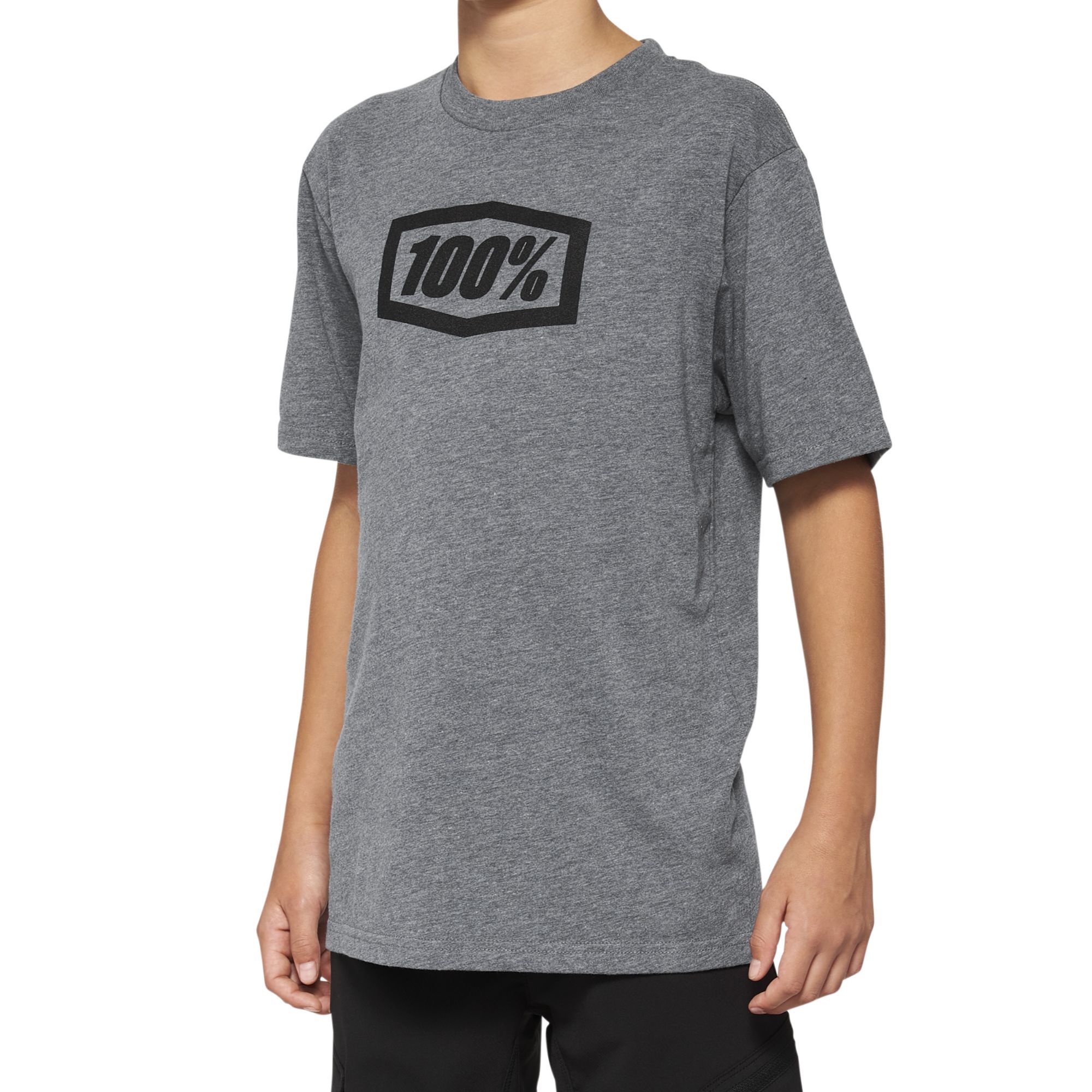 100% Icon Youth Short Sleeve Tee Heather Grey / XL