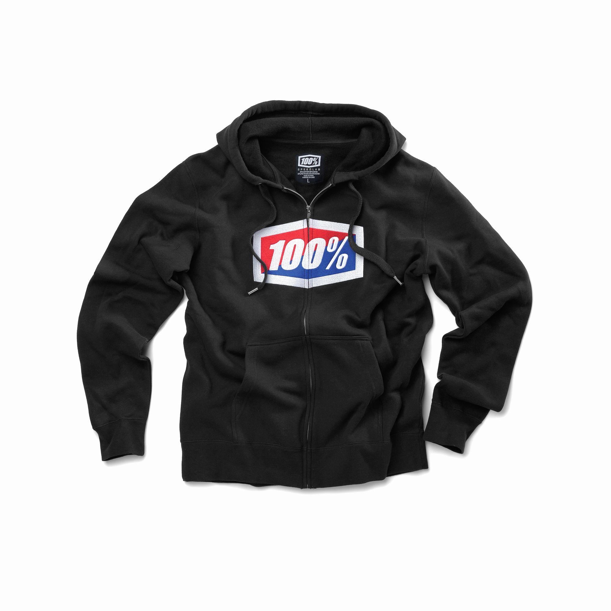 100% Official Zip Hooded Fleece Sweatshirt Black / S