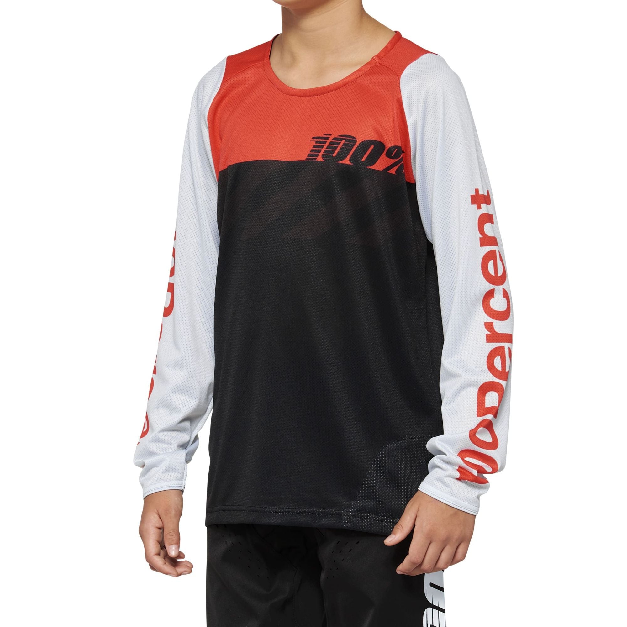 100% R-Core Long Sleeve Youth Jersey Black/Racer Red / S
