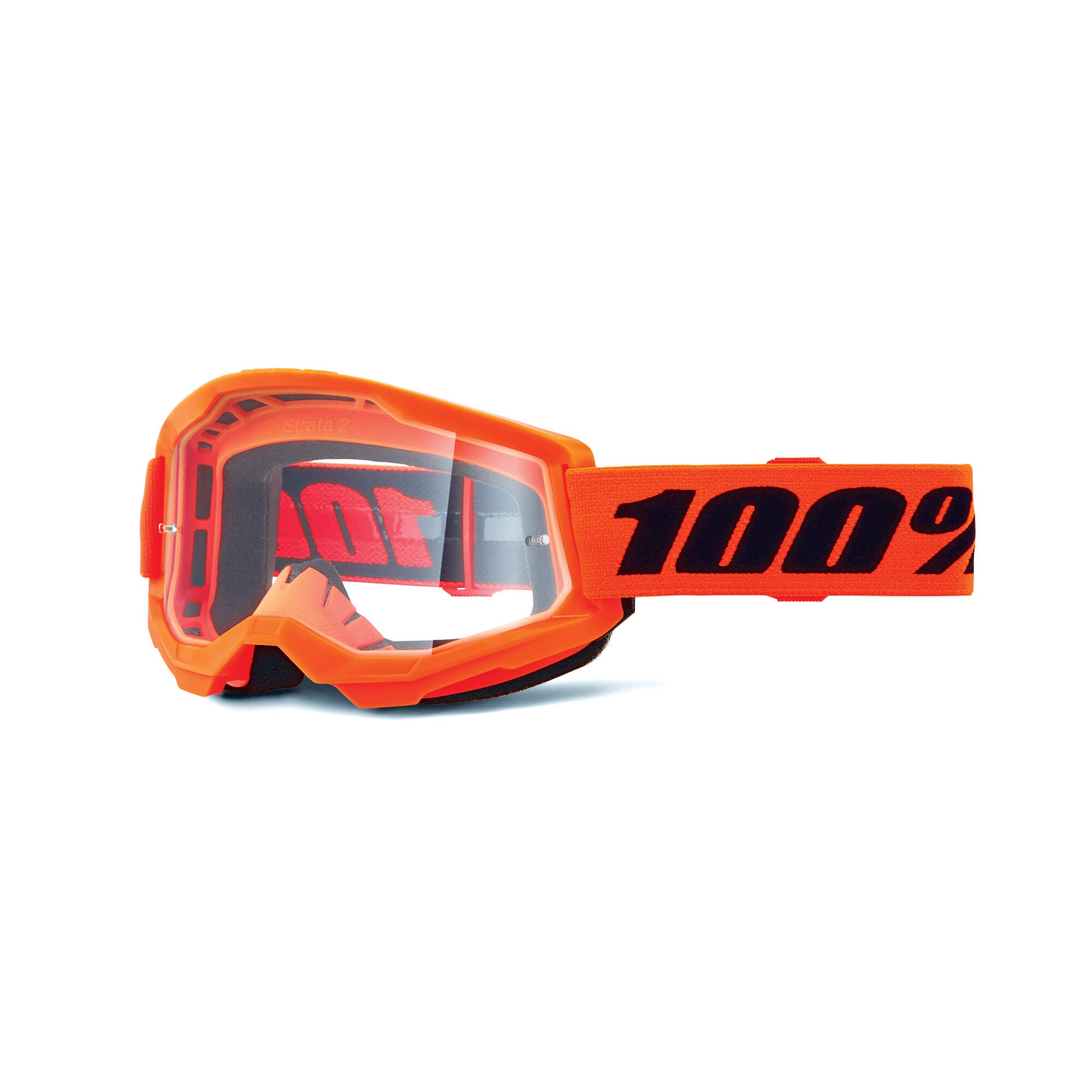 100% Strata 2 Clear Lens Goggles Neon Orange
