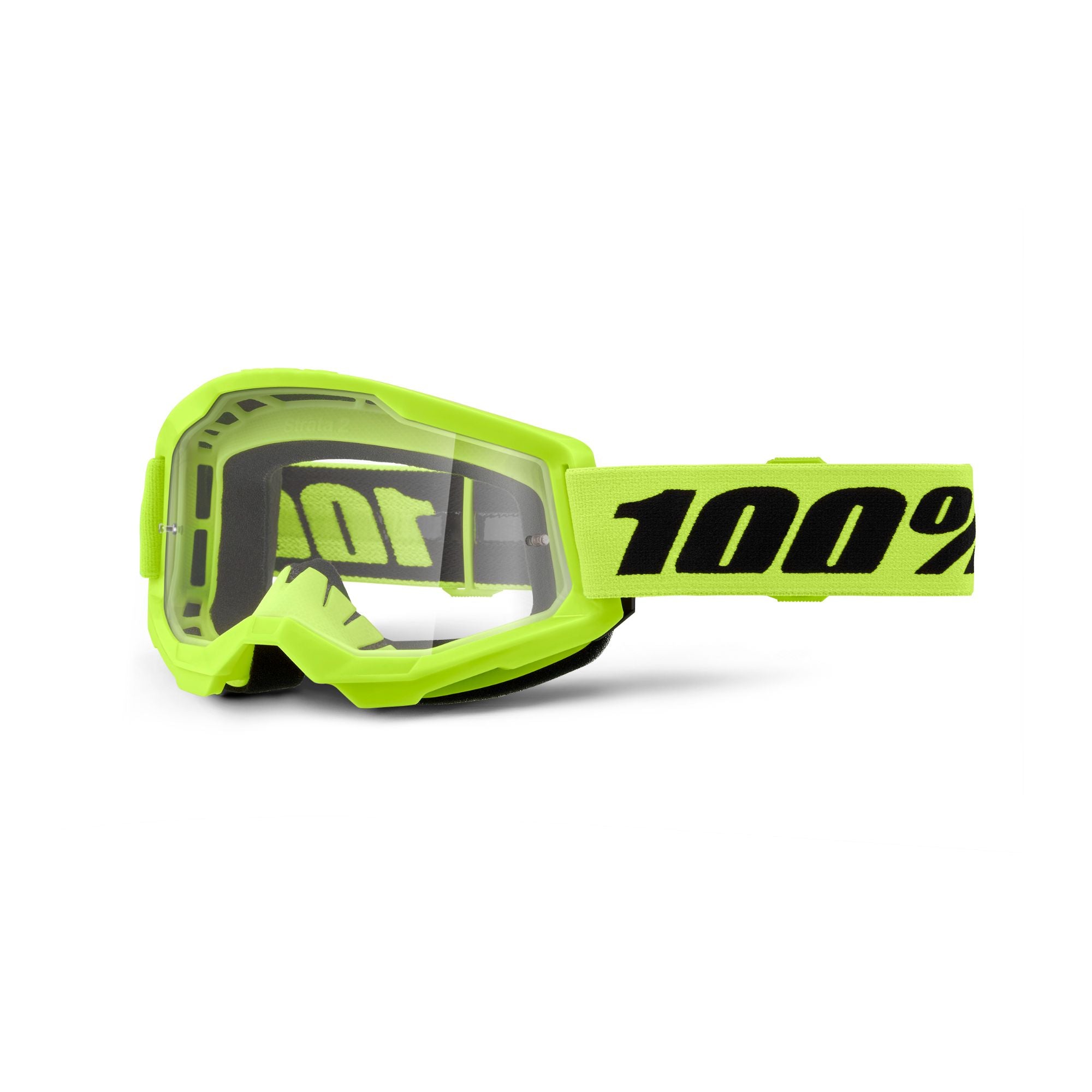 100% Strata 2 Clear Lens Goggles Neon Yellow