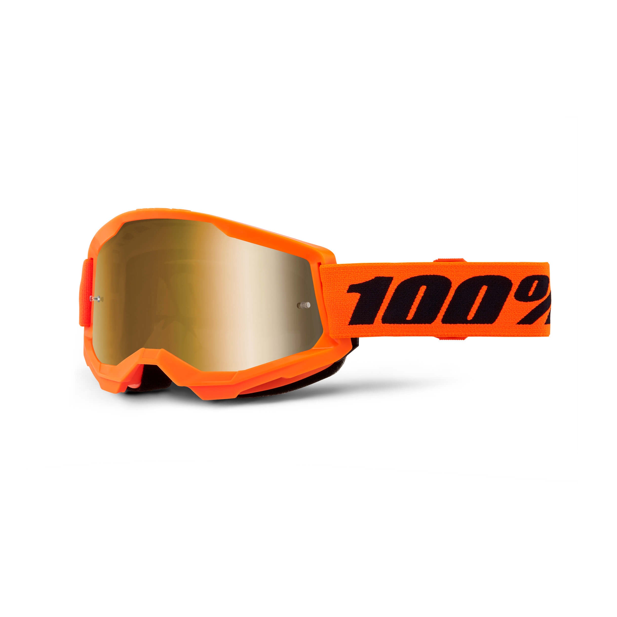 100% Strata 2 Mirror Lens Goggles Neon Orange / Gold Mirror Lens