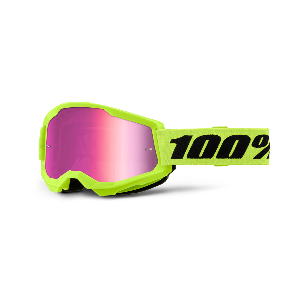 100% Strata 2 Mirror Lens Goggles Neon Yellow / Pink Mirror Lens
