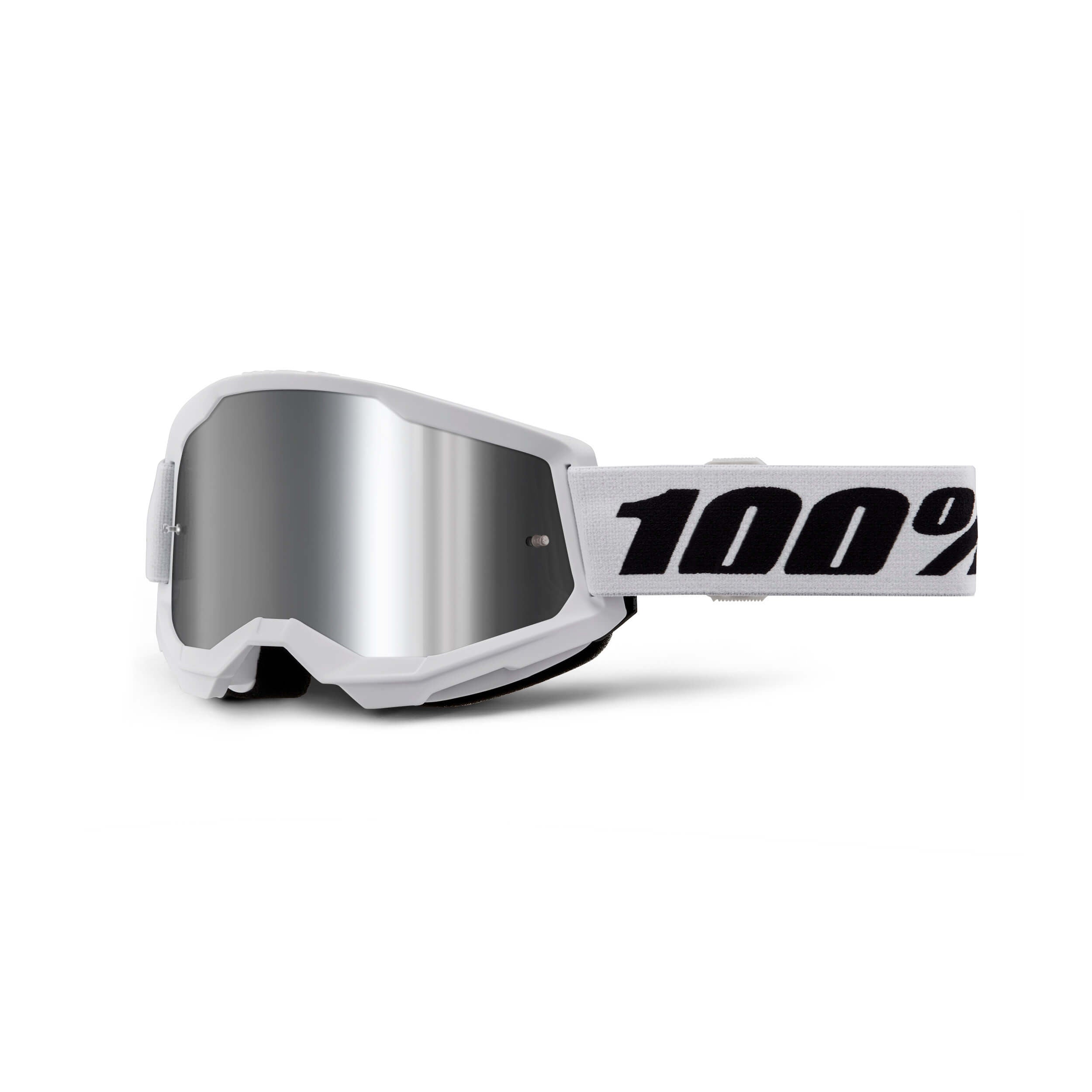 100% Strata 2 Mirror Lens Goggles White / Silver Mirror Lens