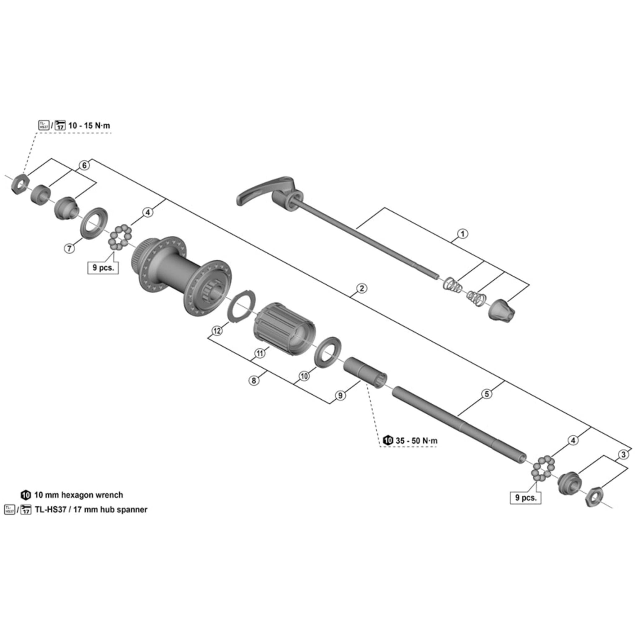 FH-M595 Complete Hub Axle, 146 mm
