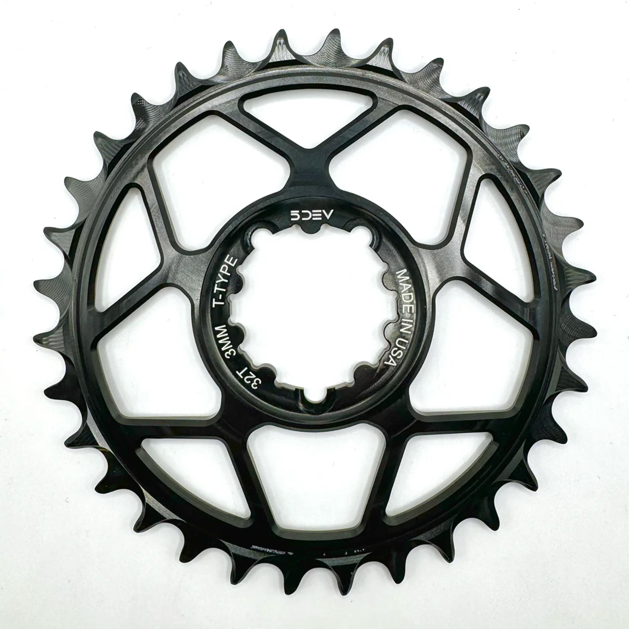5DEV 3-Bolt Direct Mount T-Type Aluminium Chainring Black / 34T / 3-Bolt SRAM