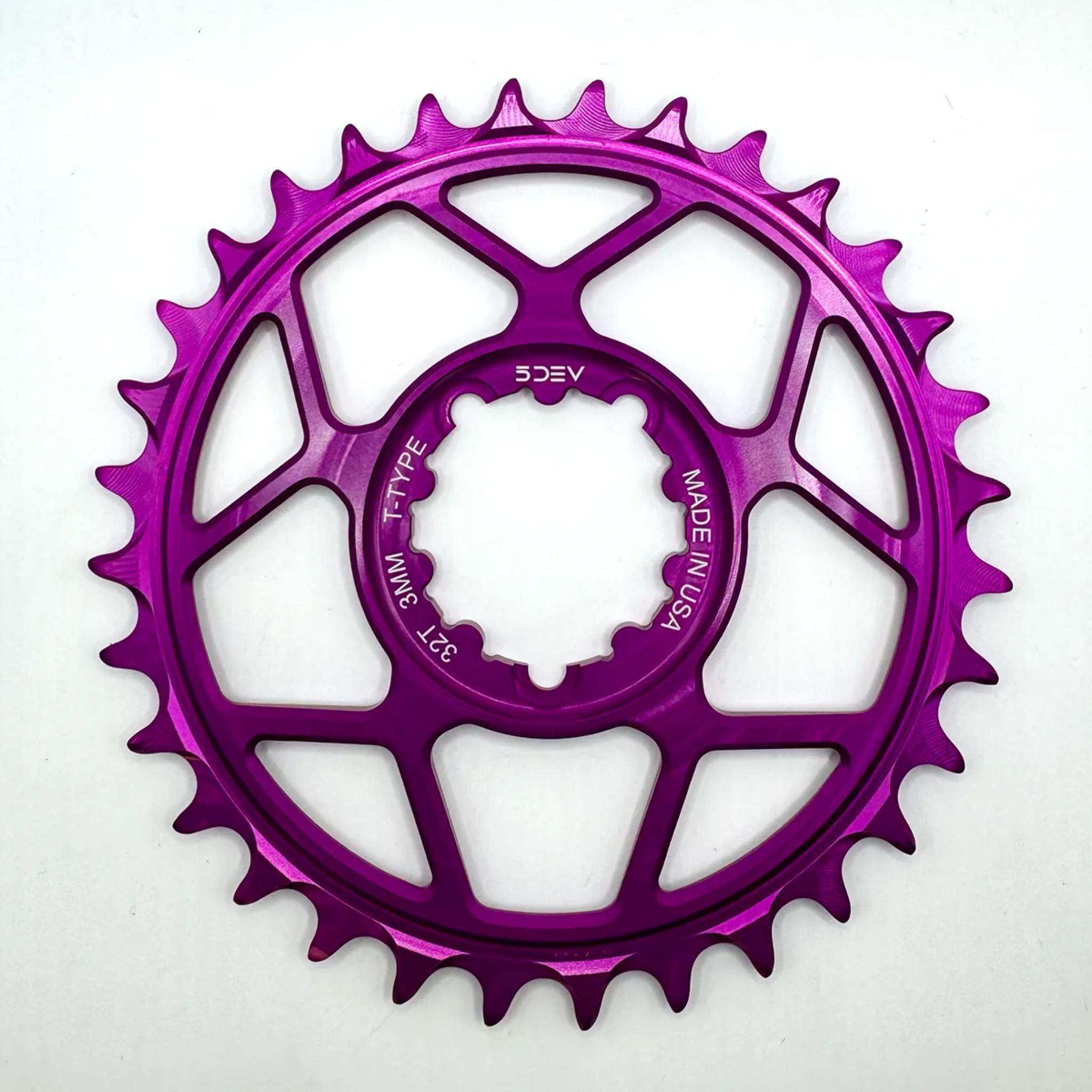 5DEV 3-Bolt Direct Mount T-Type Aluminium Chainring Purple / 32T / 3-Bolt SRAM