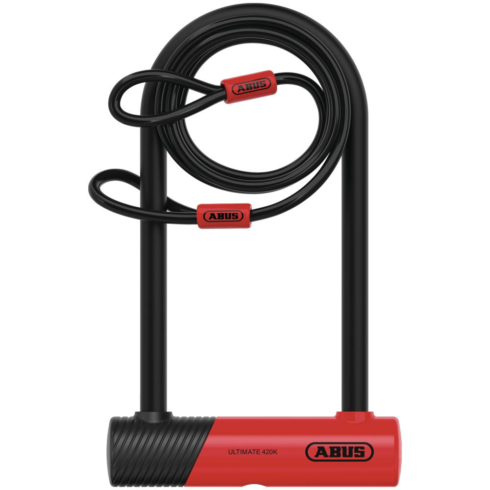 ABUS Ultimate 420K 230mm D Lock with bracket and 120cm cable (Pedal Cycle Gold) Red / D Lock