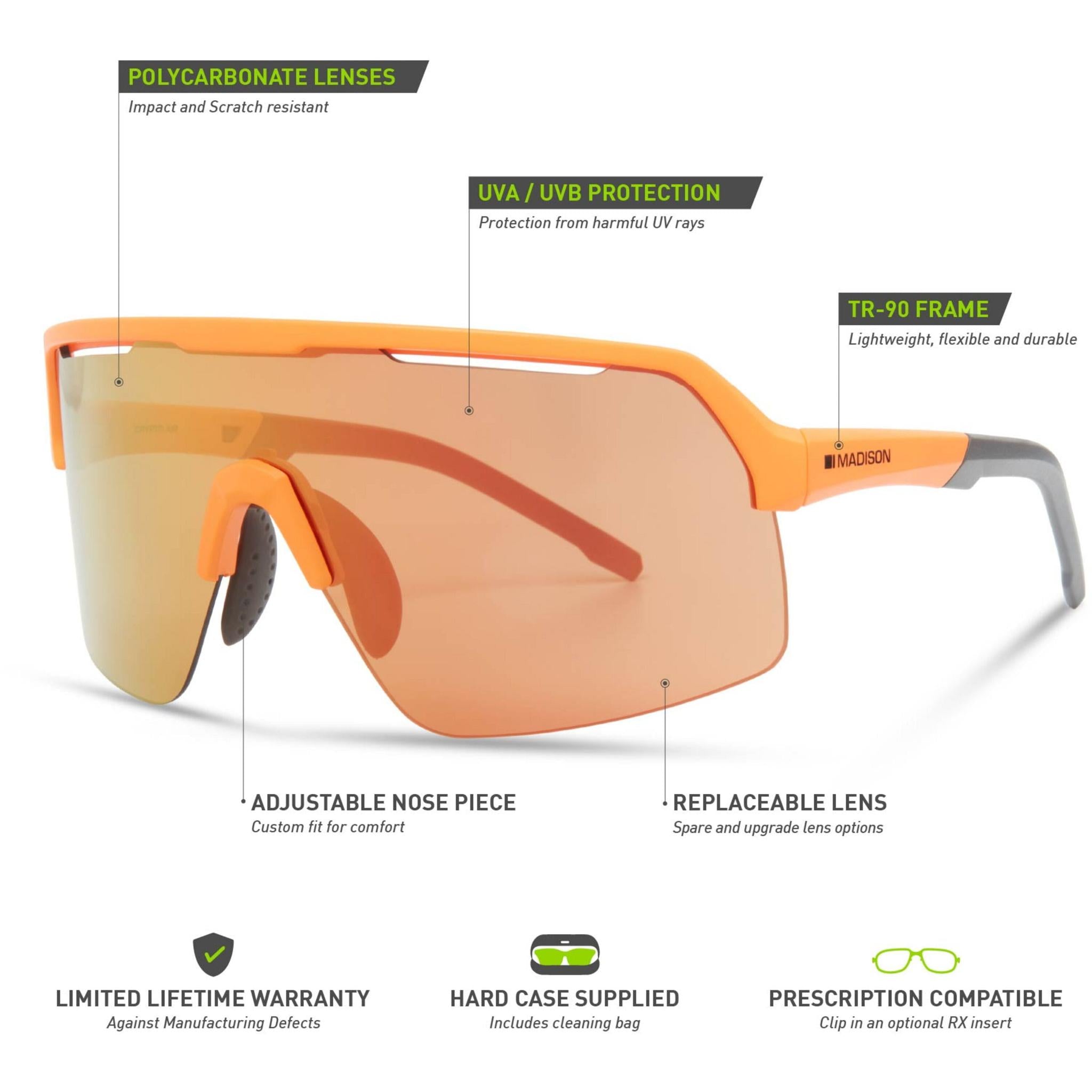 Crypto Air Mango Orange Sunglasses - 3 Lens Pack - Fire Mirror / Amber / Clear Mango Orange