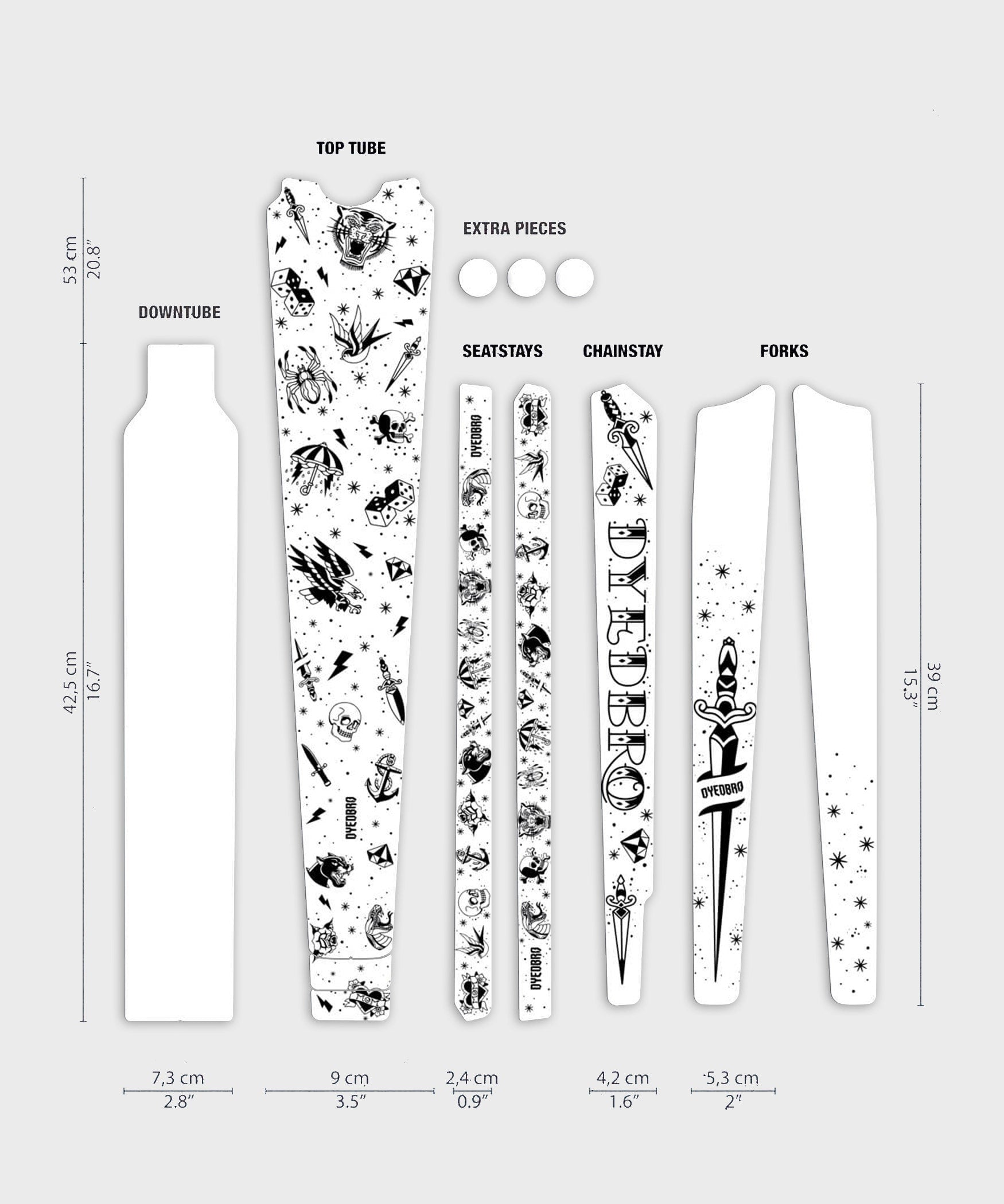 DyedBro Gravel Bike Protection Kit Old School Tattoo Gravel Black