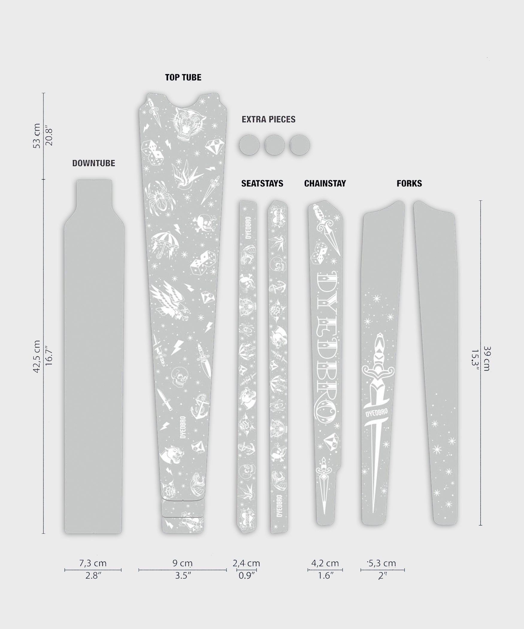 DyedBro Gravel Bike Protection Kit Old School Tattoo Gravel White