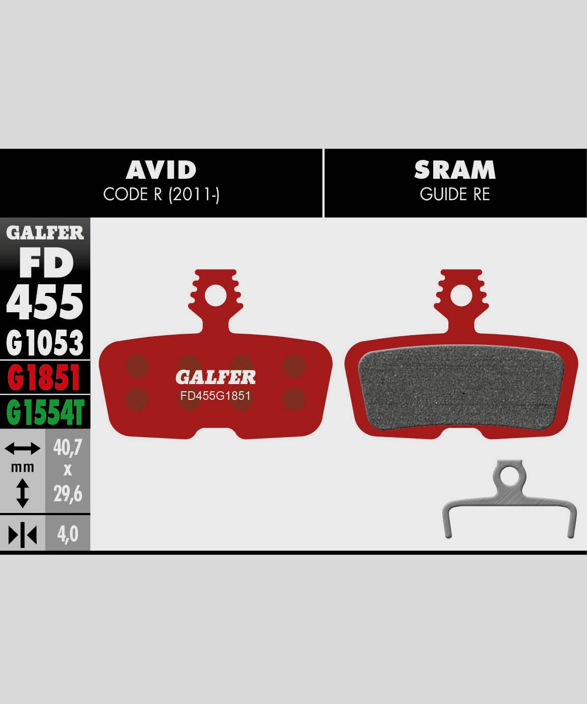 Galfer Advanced Disc Brake Pads Avid - Code R | SRAM - Code R / RSC / Guide RE