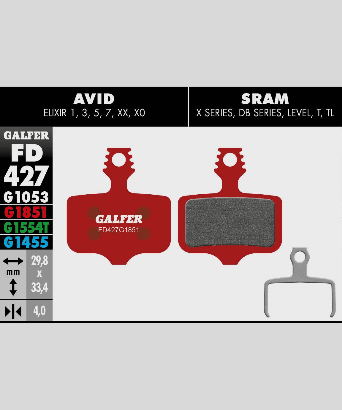 Galfer Advanced Disc Brake Pads Avid - Elixir | SRAM - XX