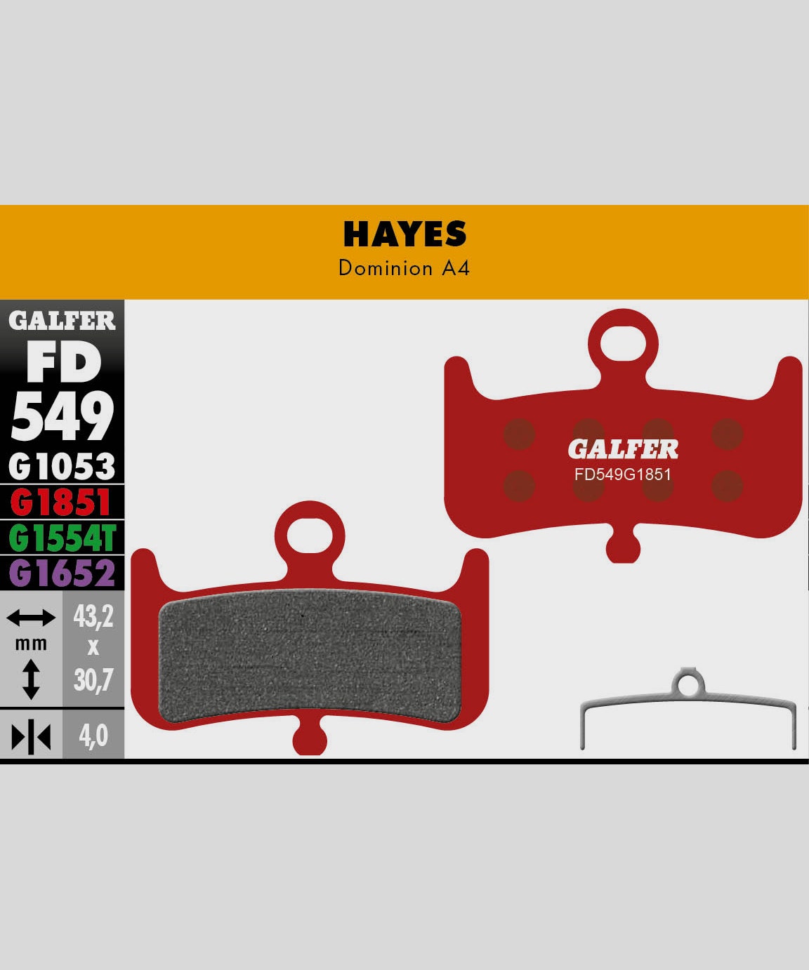 Galfer Advanced Disc Brake Pads Hayes - Dominion A4