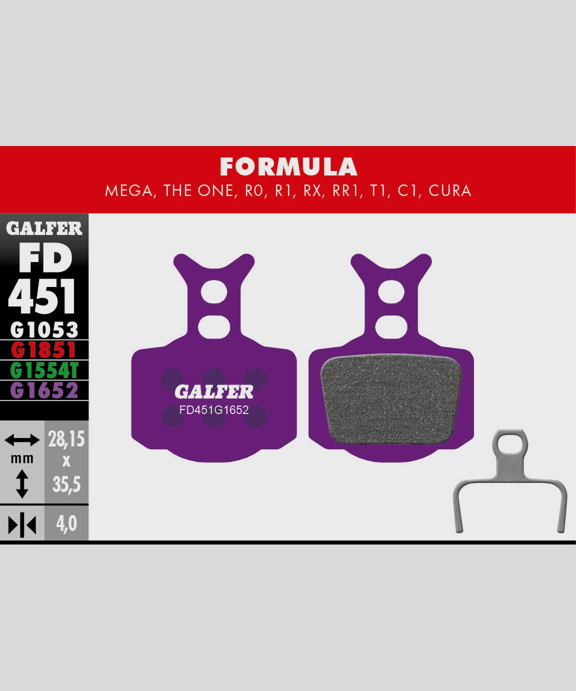 Galfer E-Bike Disc Brake Pads Formula - Mega / The One / R1 / R0 / RX / CURA 2