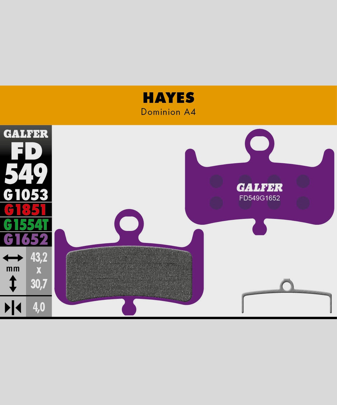 Galfer E-Bike Disc Brake Pads Hayes - Dominion A4