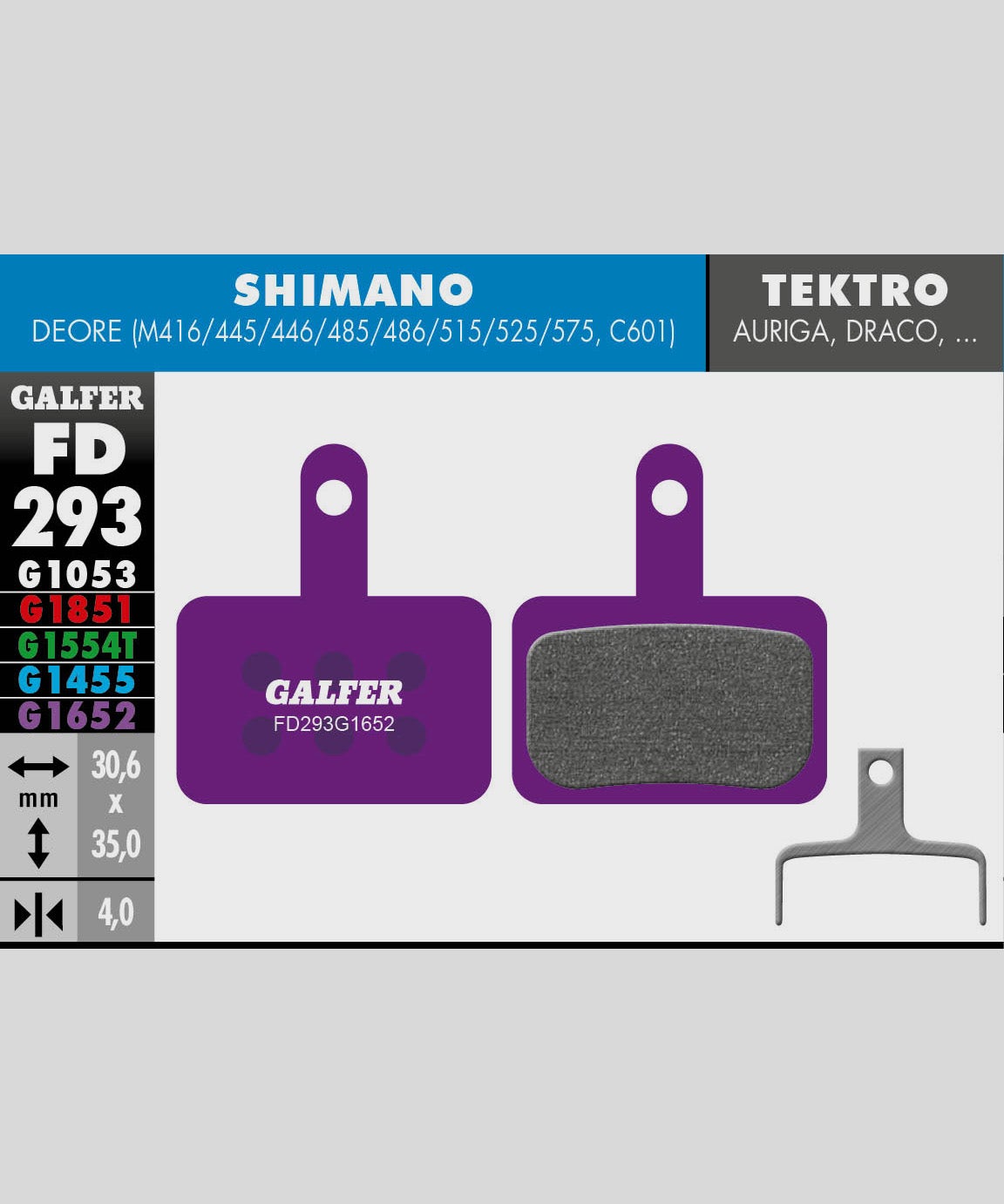 Galfer E-Bike Disc Brake Pads Shimano - Deore | Tektro - Auriga / Draco / Orion