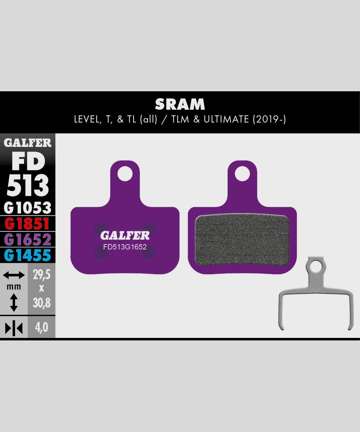 Galfer E-Bike Disc Brake Pads SRAM - Level / T / TL / TLM & Ultimate 2019+