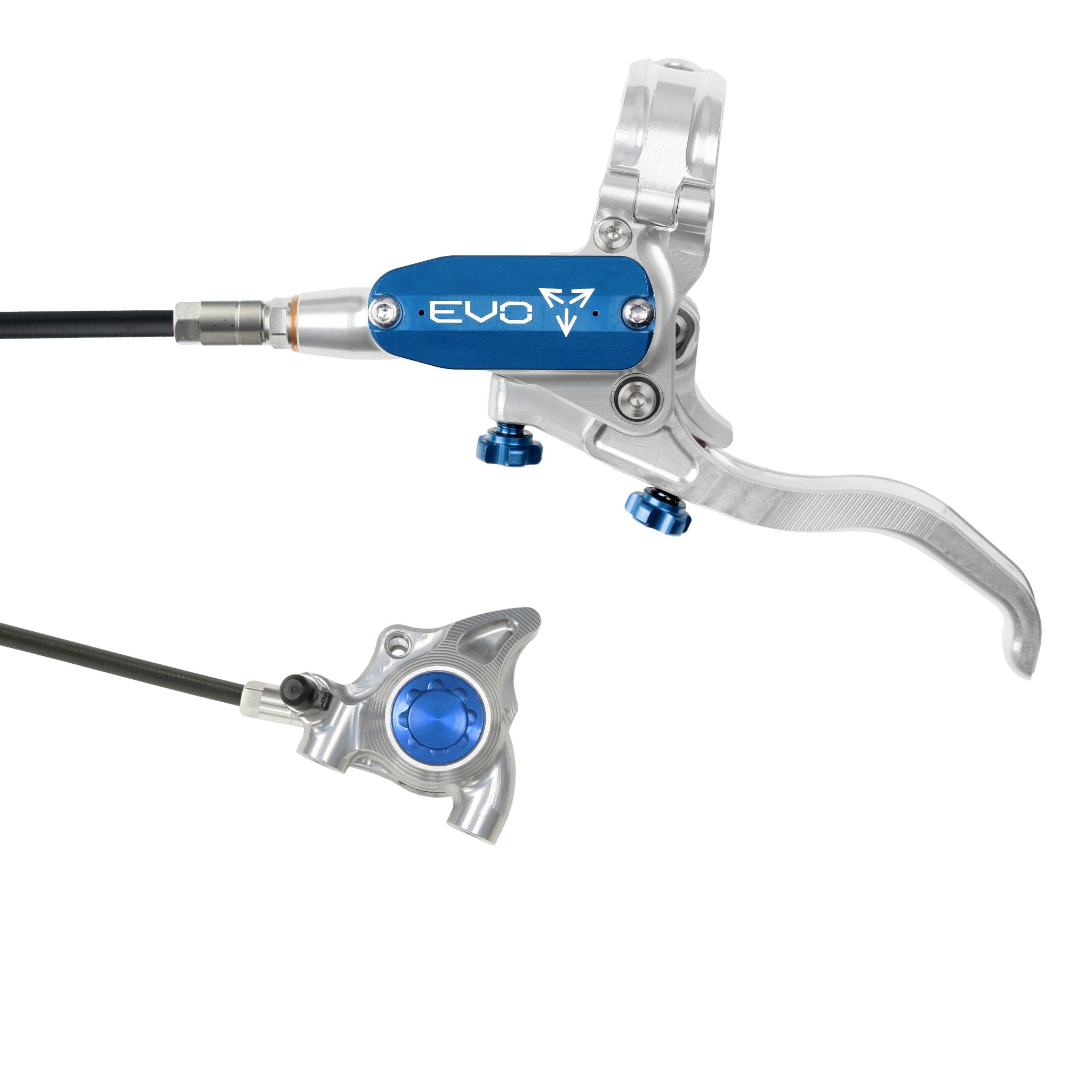 Hope EVO X2 Flat Mount Disc Brake Silver/Blue / Left Hand / Black Hose