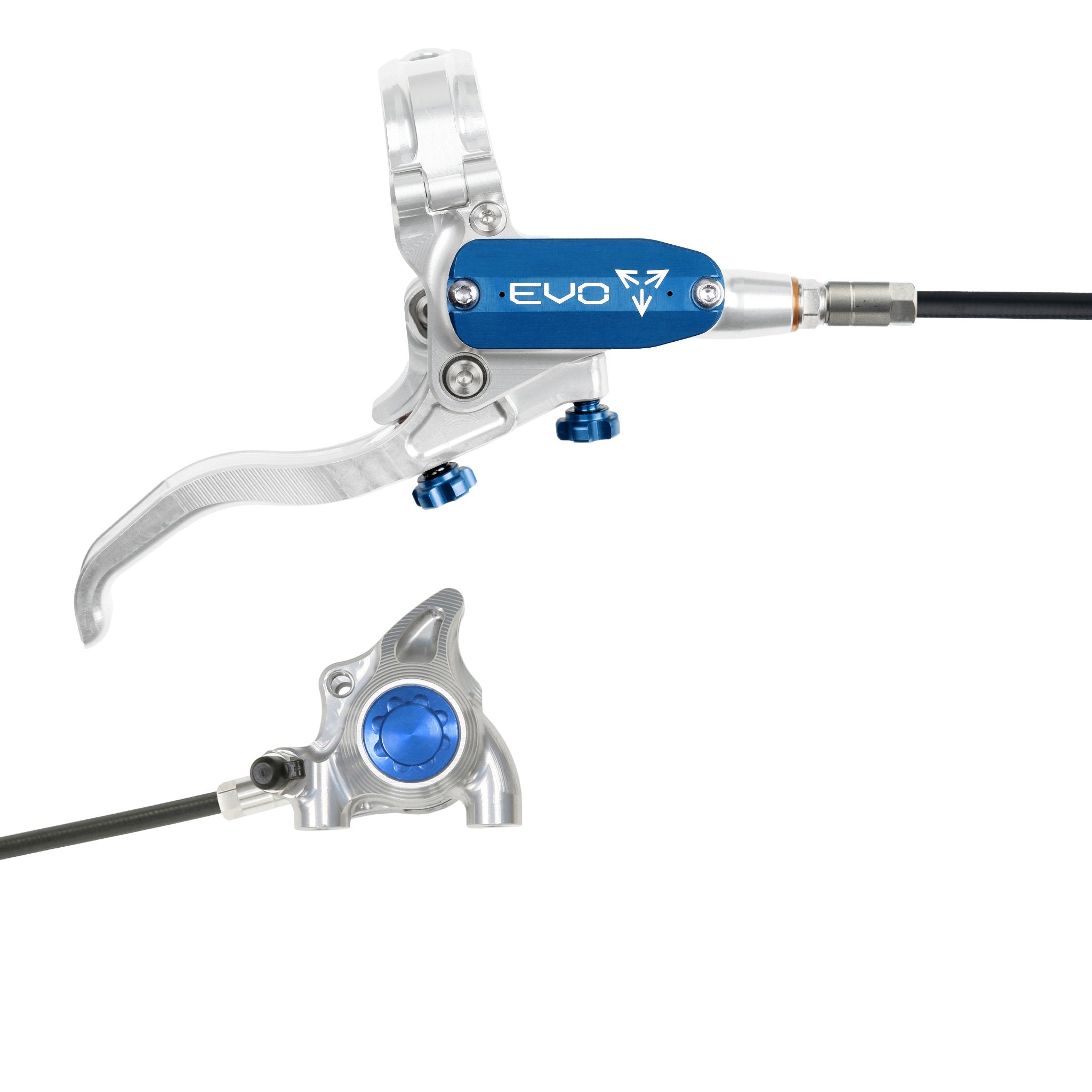 Hope EVO X2 Flat Mount Disc Brake Silver/Blue / Right Hand / Black Hose
