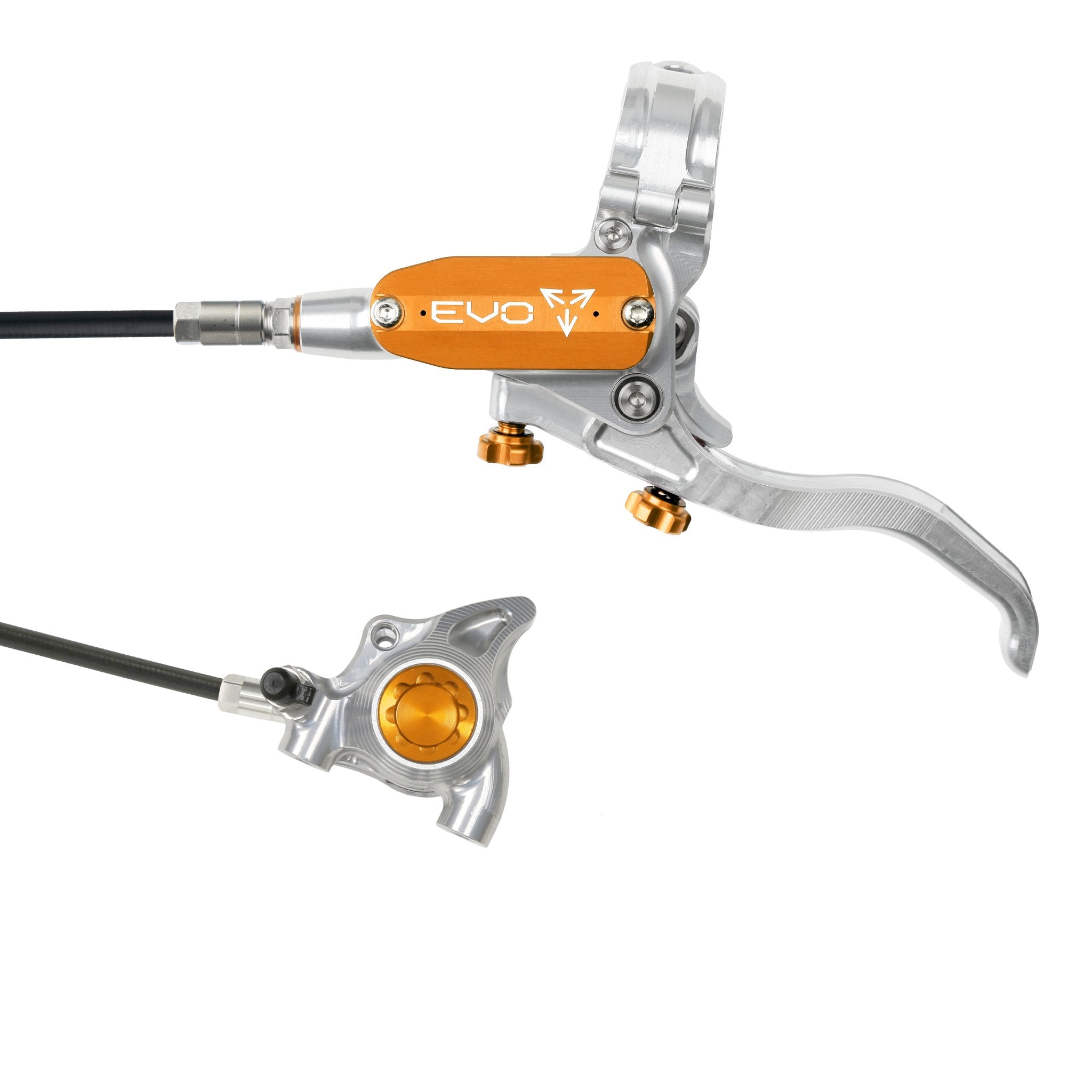 Hope EVO X2 Flat Mount Disc Brake Silver/Orange / Left Hand / Black Hose