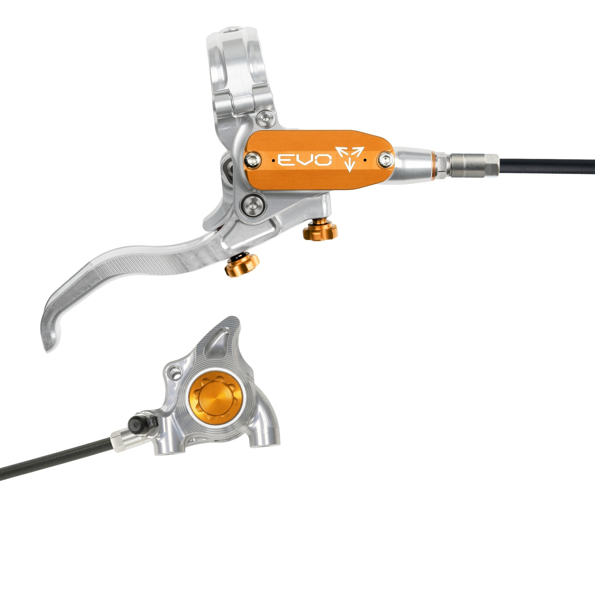 Hope EVO X2 Flat Mount Disc Brake Silver/Orange / Right Hand / Black Hose