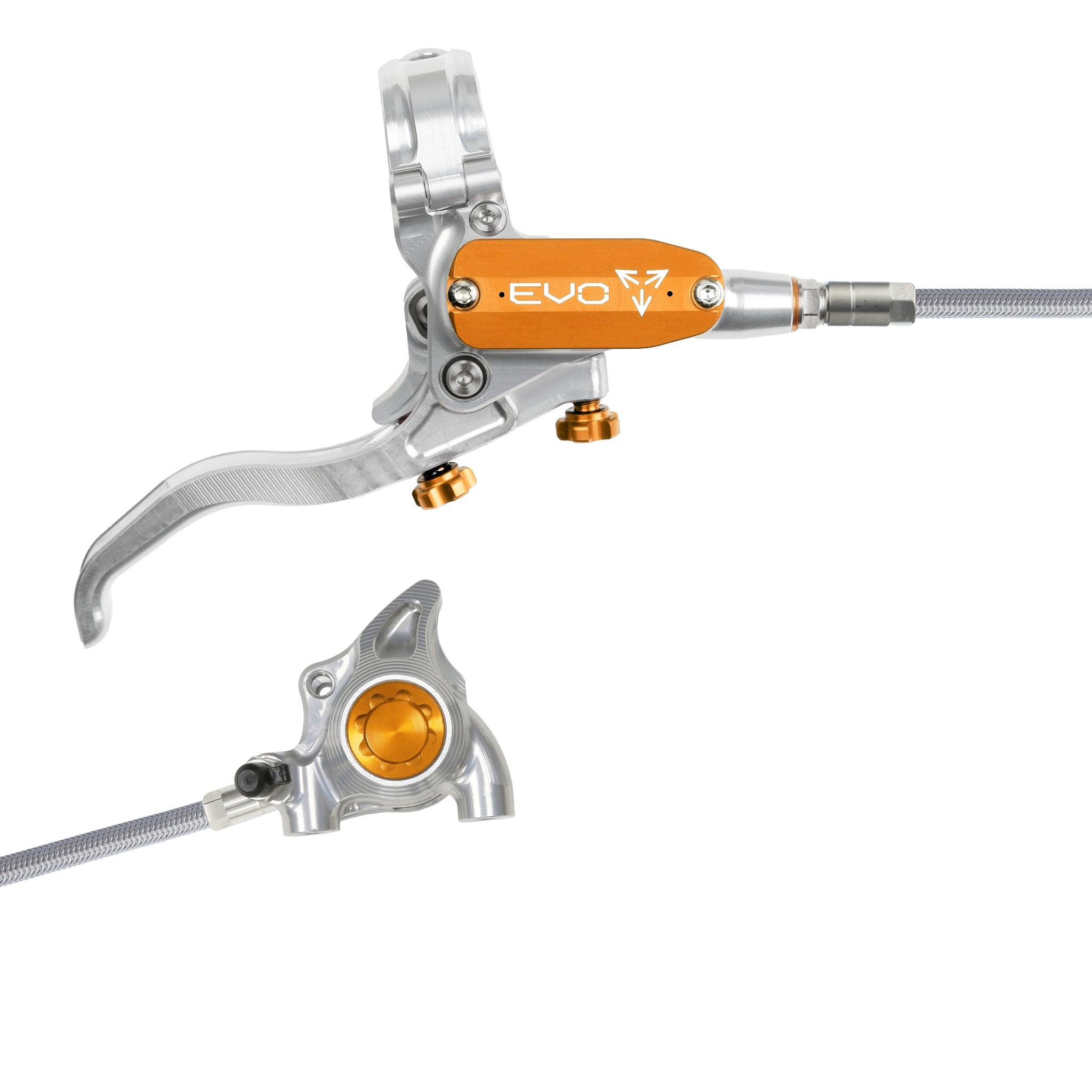 Hope EVO X2 Flat Mount Disc Brake Silver/Orange / Right Hand / Braided