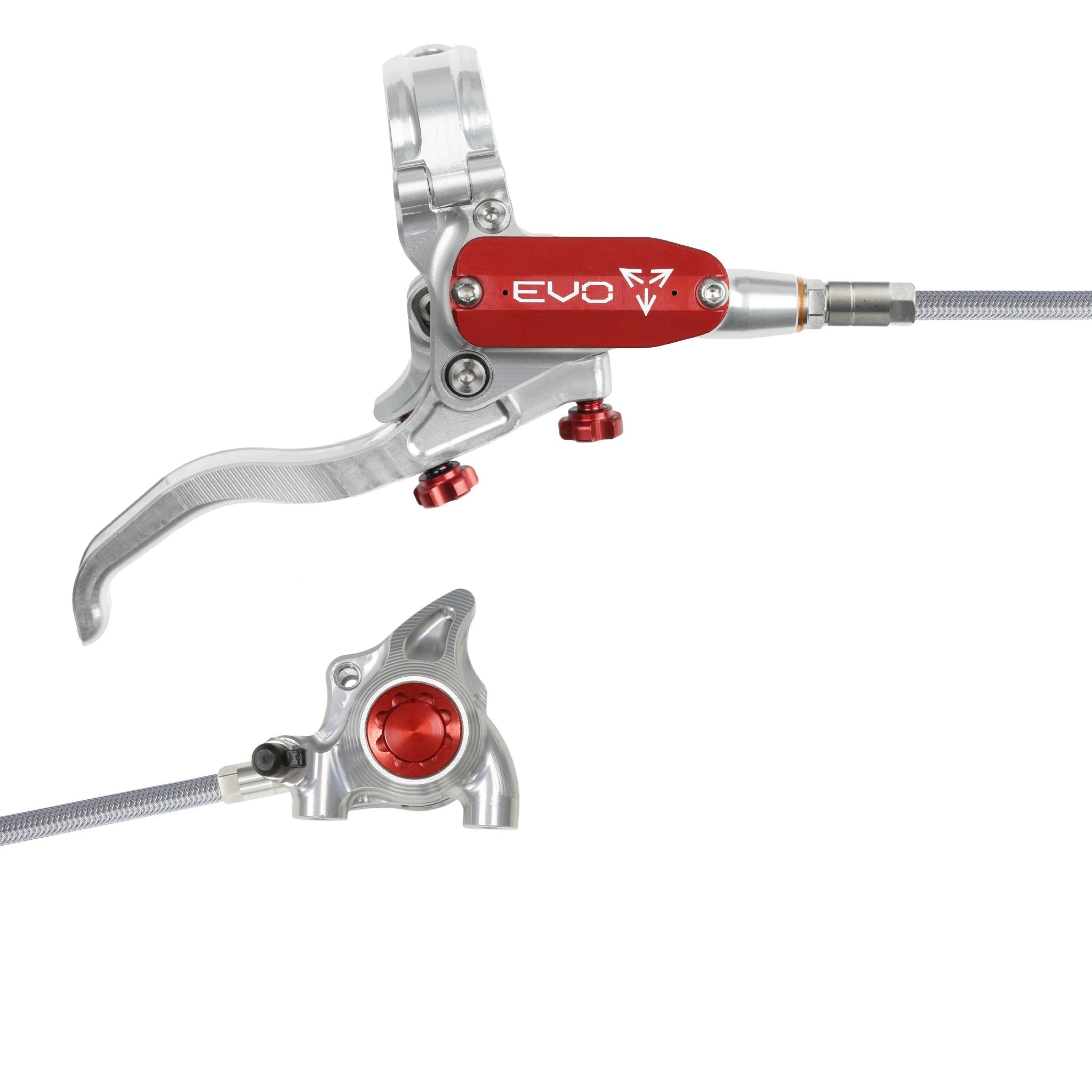 Hope EVO X2 Flat Mount Disc Brake Silver/Red / Right Hand / Braided