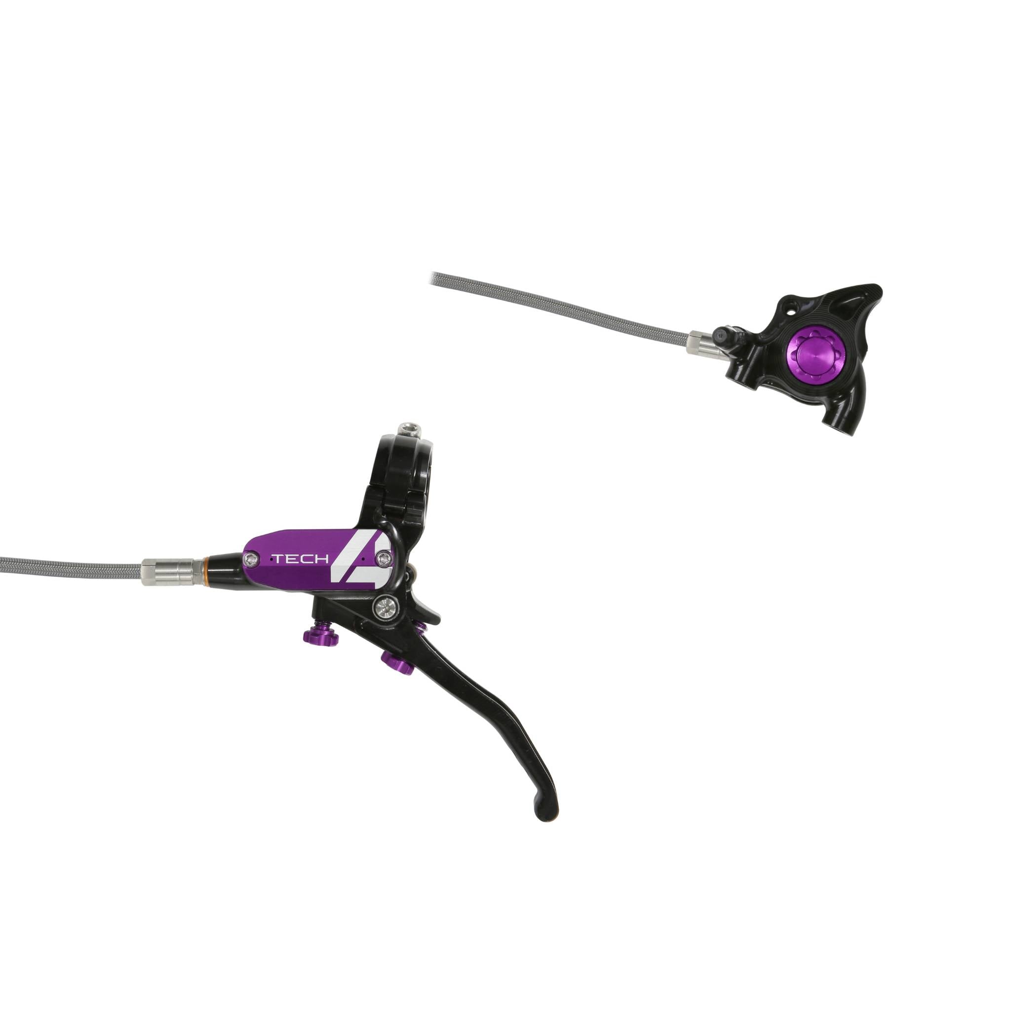 Hope Tech 4 X2 Flatmount Disc Brake with Braided Hose Black/Purple / Left Hand