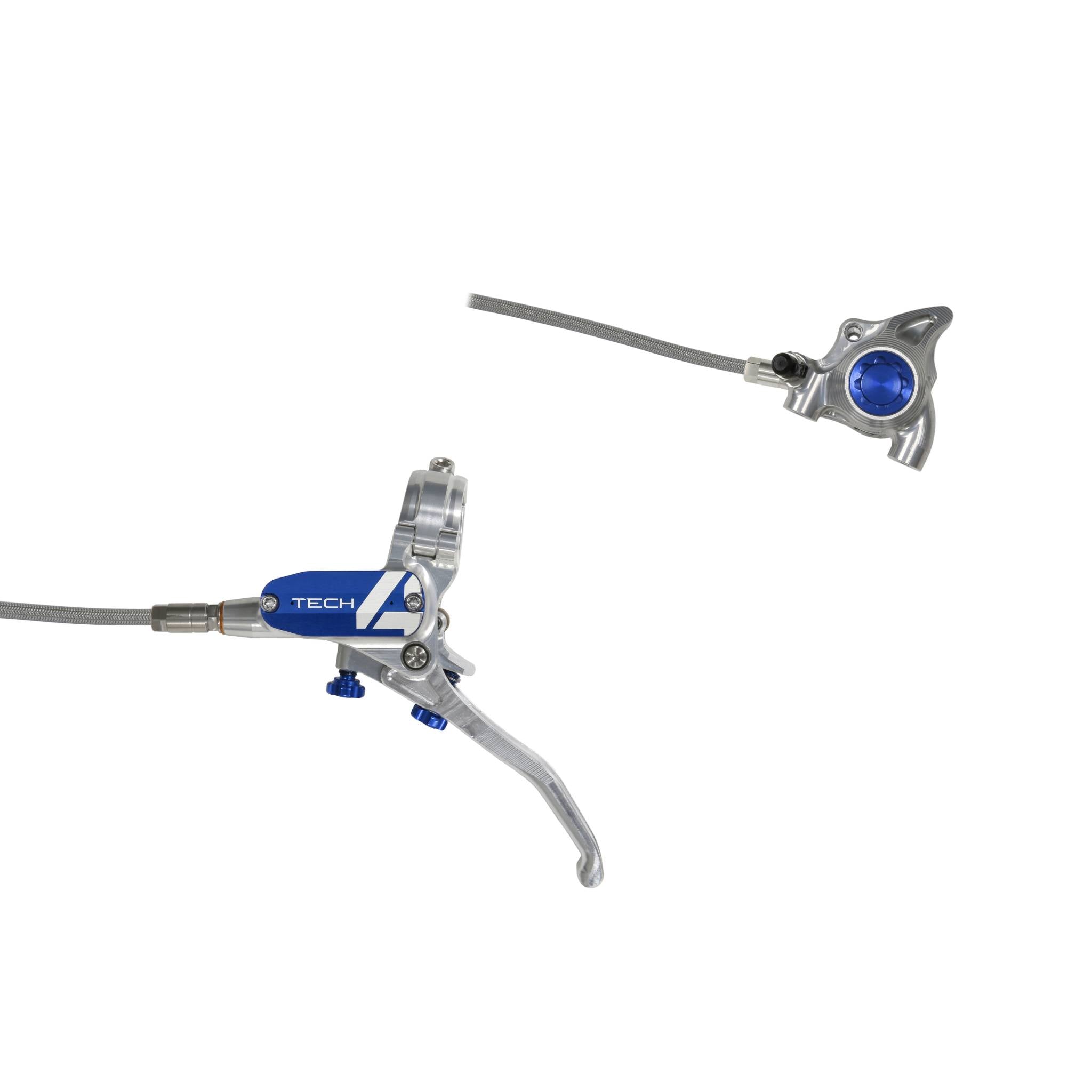Hope Tech 4 X2 Flatmount Disc Brake with Braided Hose Silver/Blue / Left Hand