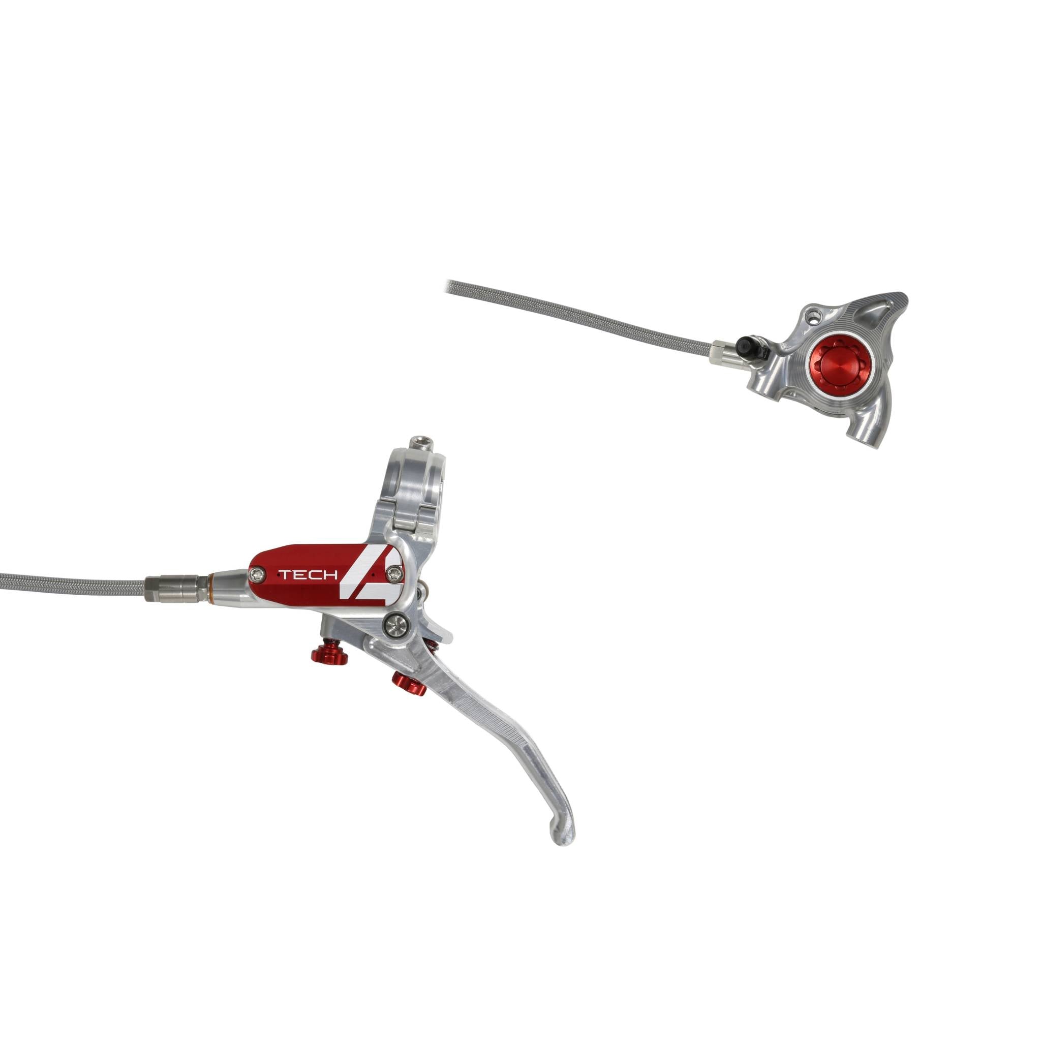 Hope Tech 4 X2 Flatmount Disc Brake with Braided Hose Silver/Red / Left Hand