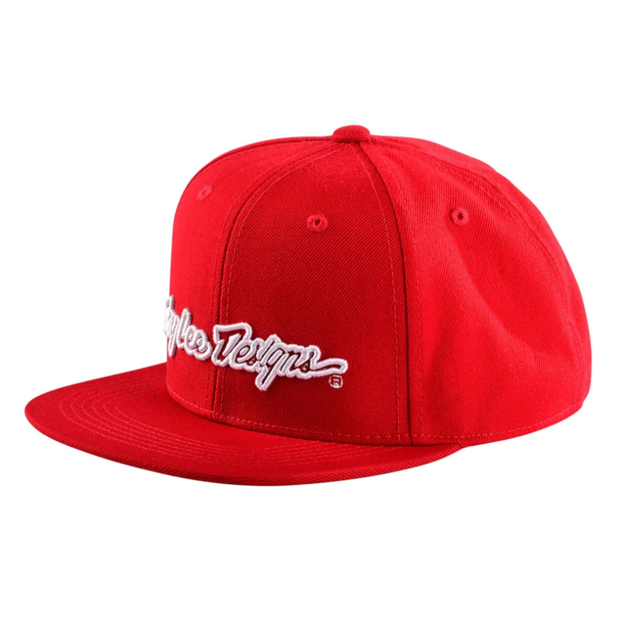 Troy Lee Designs Youth Flat Bill Snapback Cap Signature - Red/White / One Size