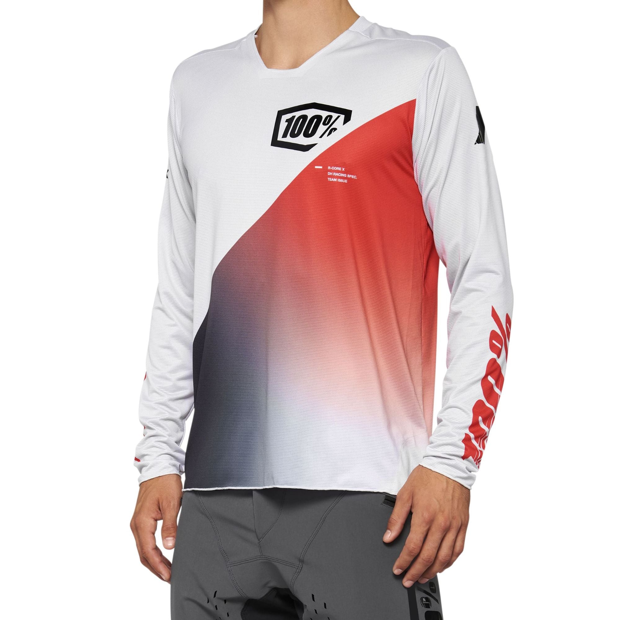 100% R-Core X Long Sleeve Jersey Grey/Racer Red / S