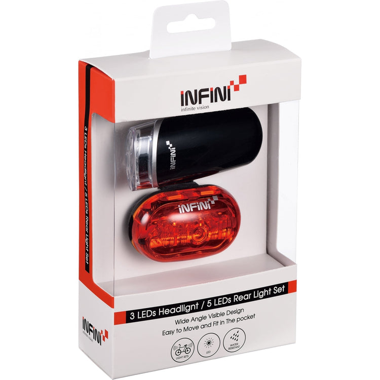 Infini Lighting twinpack, Luxo 3 front with Vista 5 LED rear, inc batteries