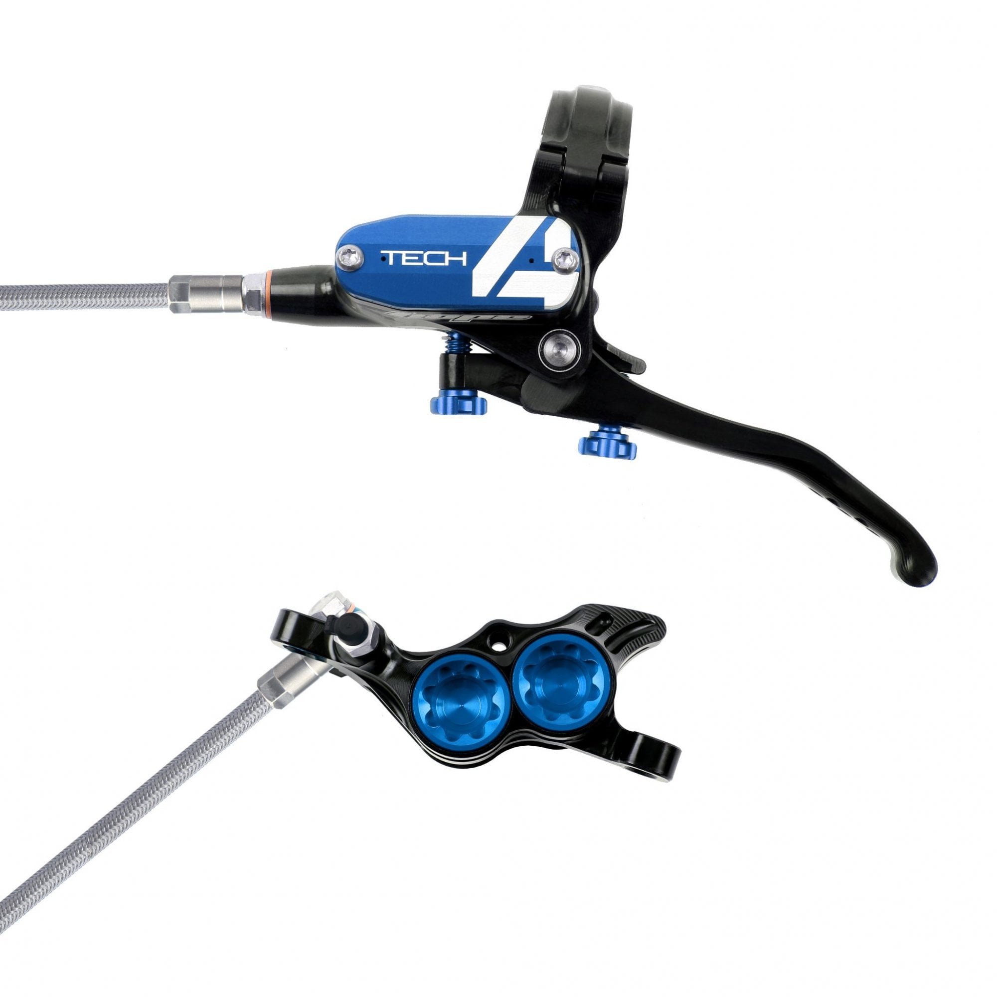 Hope Tech 4 E4 Disc Brake - Braided Hose Black/Blue / L/H