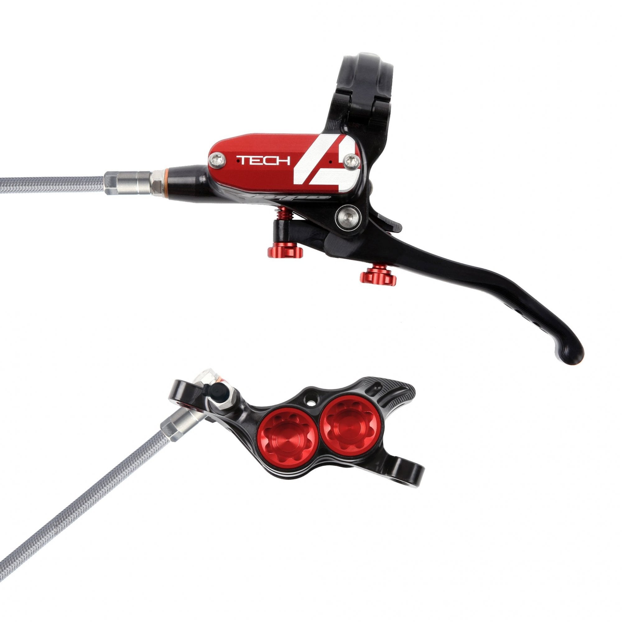 Hope Tech 4 E4 Disc Brake - Braided Hose Black/Red / L/H