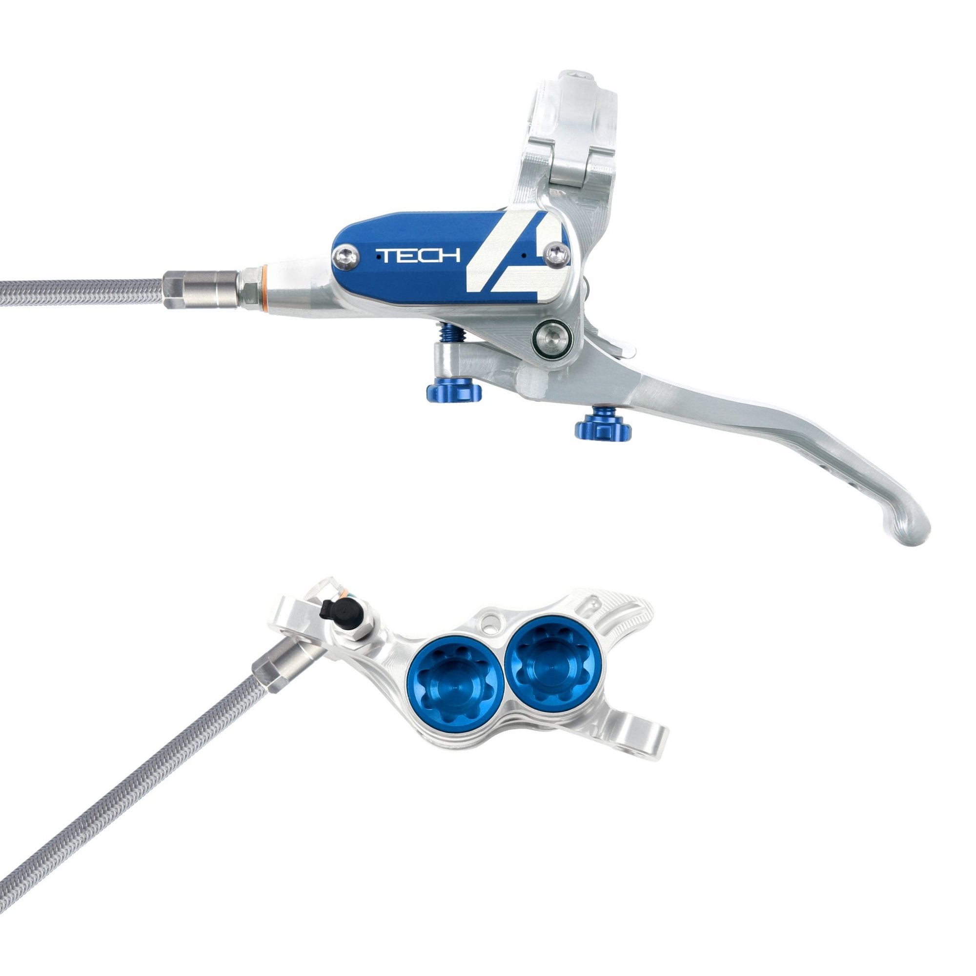 Hope Tech 4 E4 Disc Brake - Braided Hose Silver/Blue / L/H