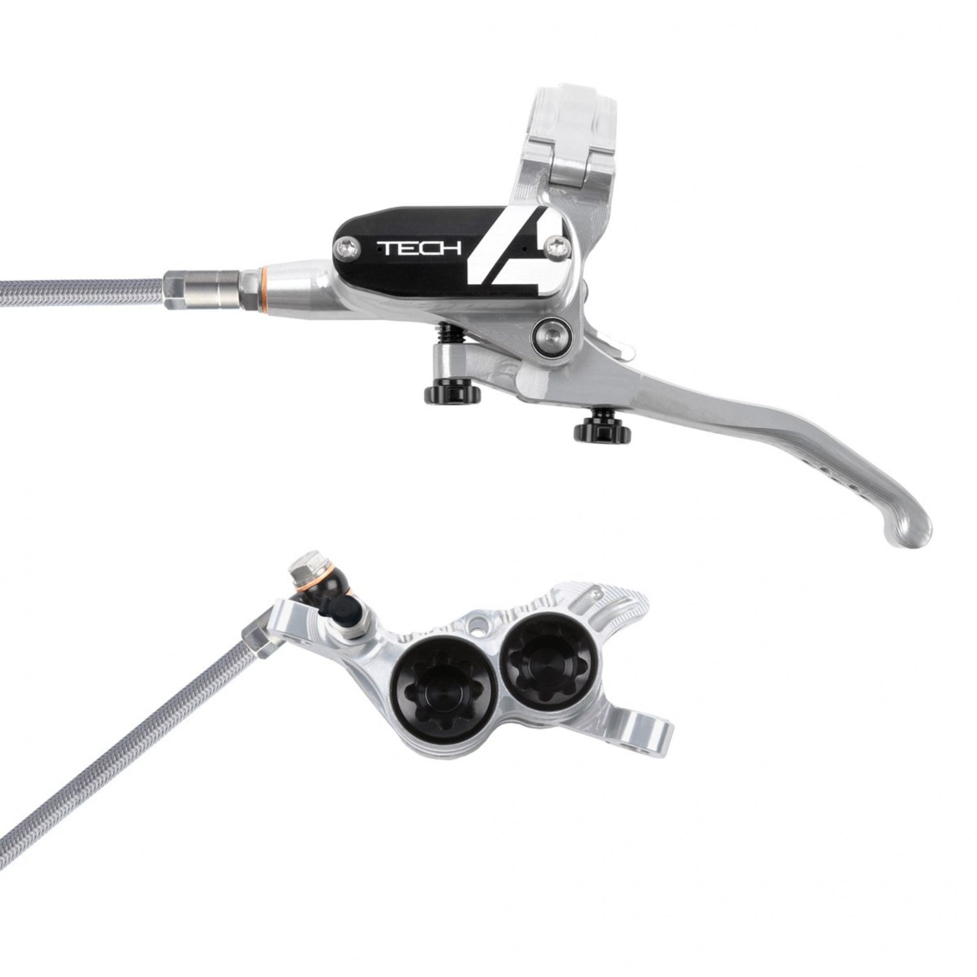 Hope Tech 4 V4 Disc Brake - Braided Hose Silver/Black / L/H