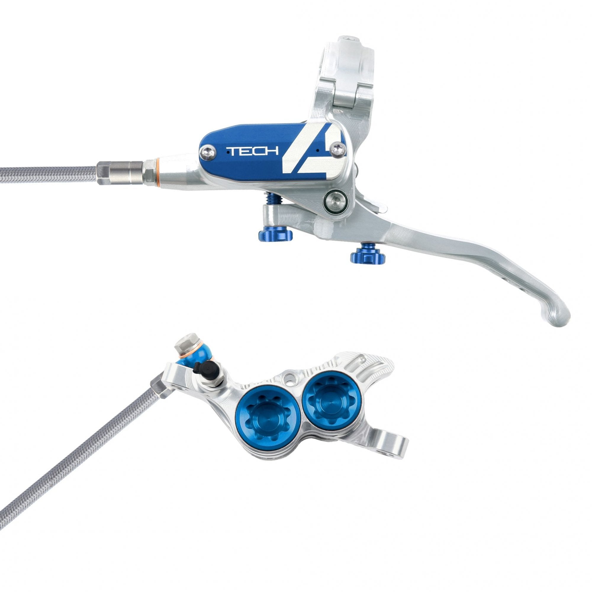 Hope Tech 4 V4 Disc Brake - Braided Hose Silver/Blue / L/H